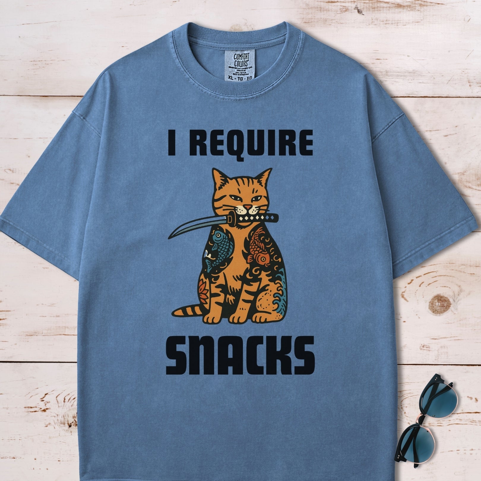 I Require Snacks Short Katana Cat T-Shirt