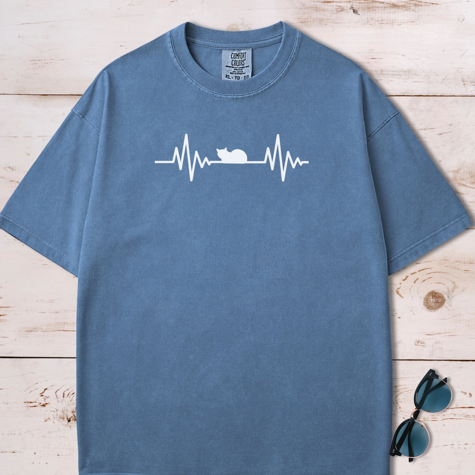 Heartbeat EKG With Resting Cat T-Shirt
