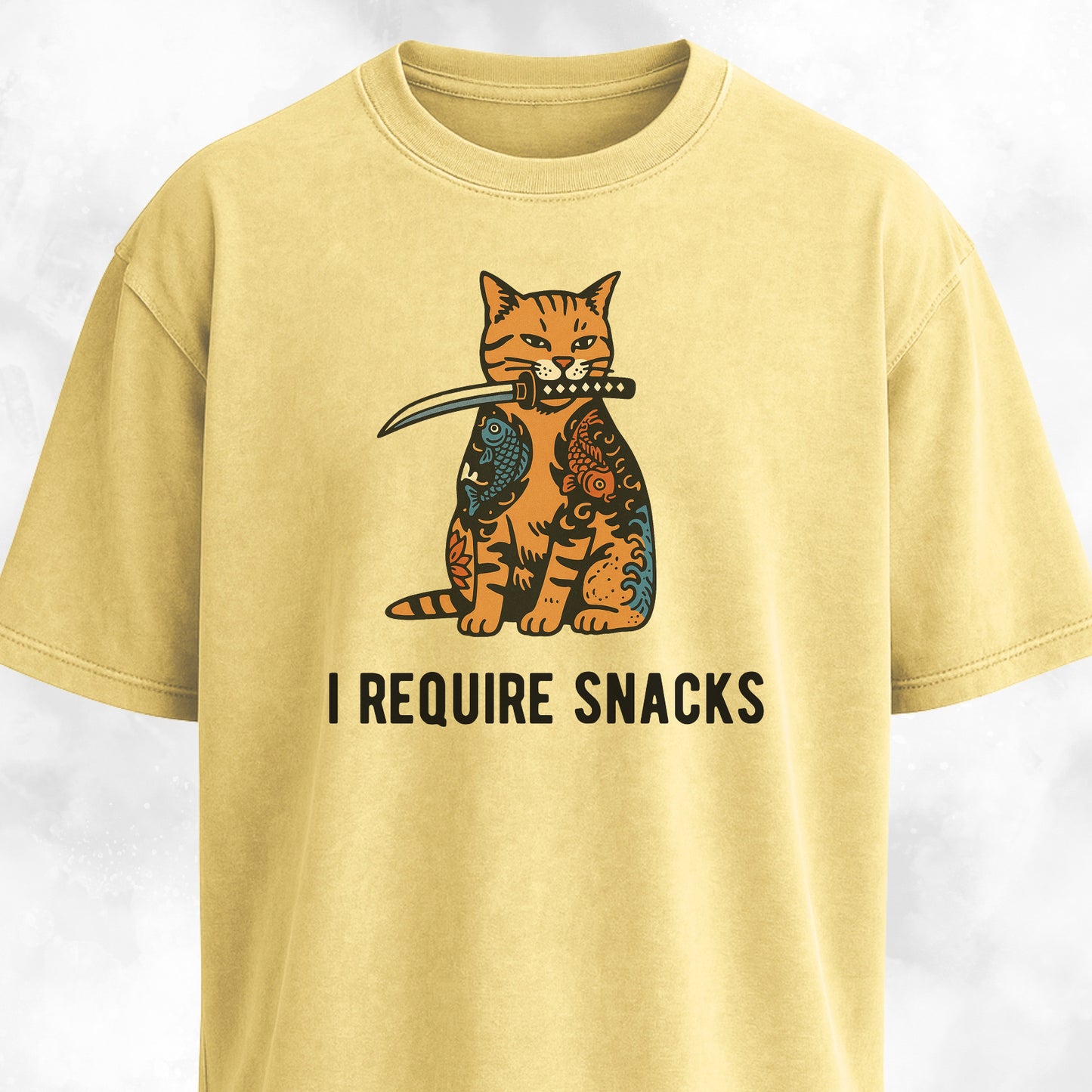 I Require Snacks Short Katana Cat T-Shirt