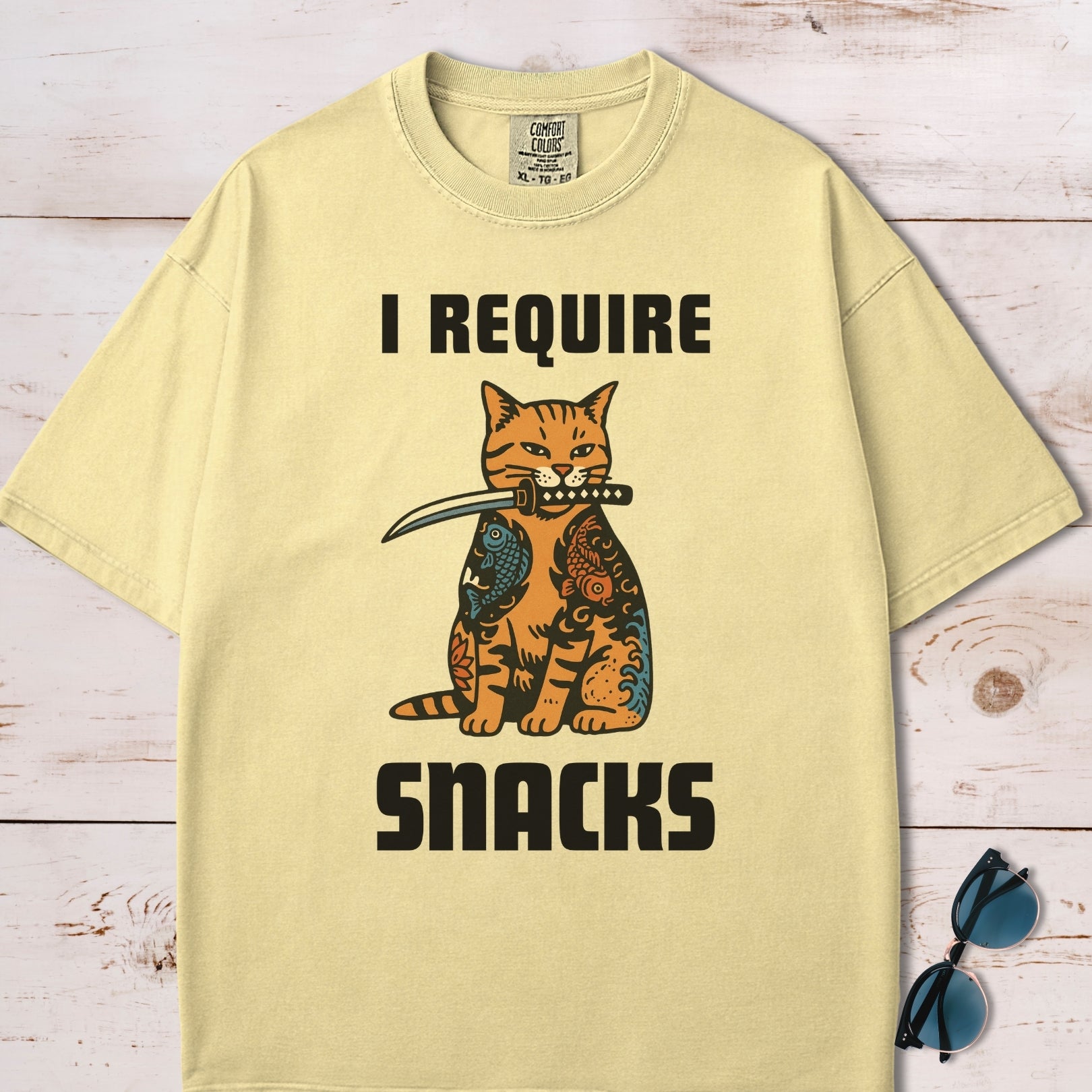 I Require Snacks Short Katana Cat T-Shirt