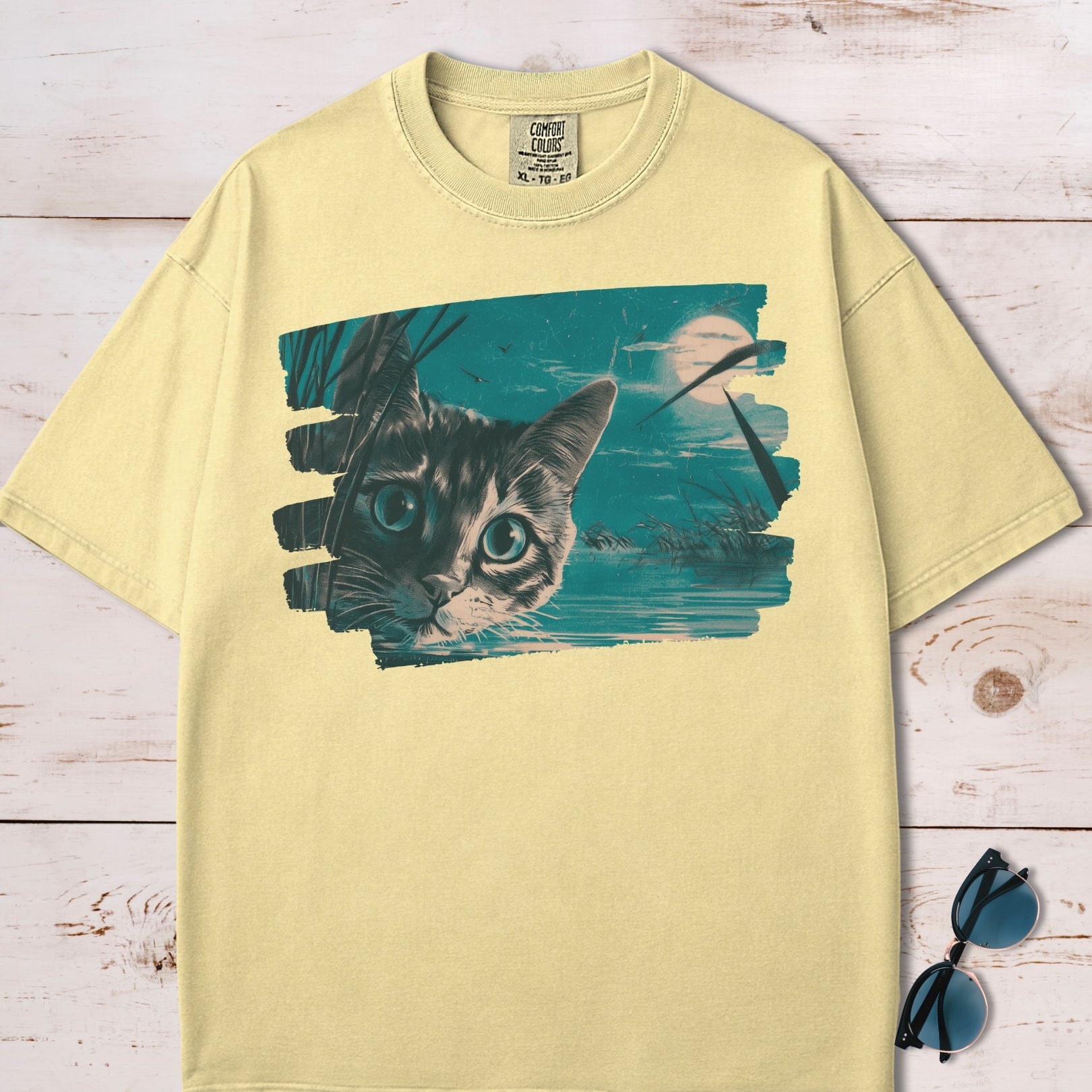 Full Moon Pond Mesmerizing Cat T-Shirt