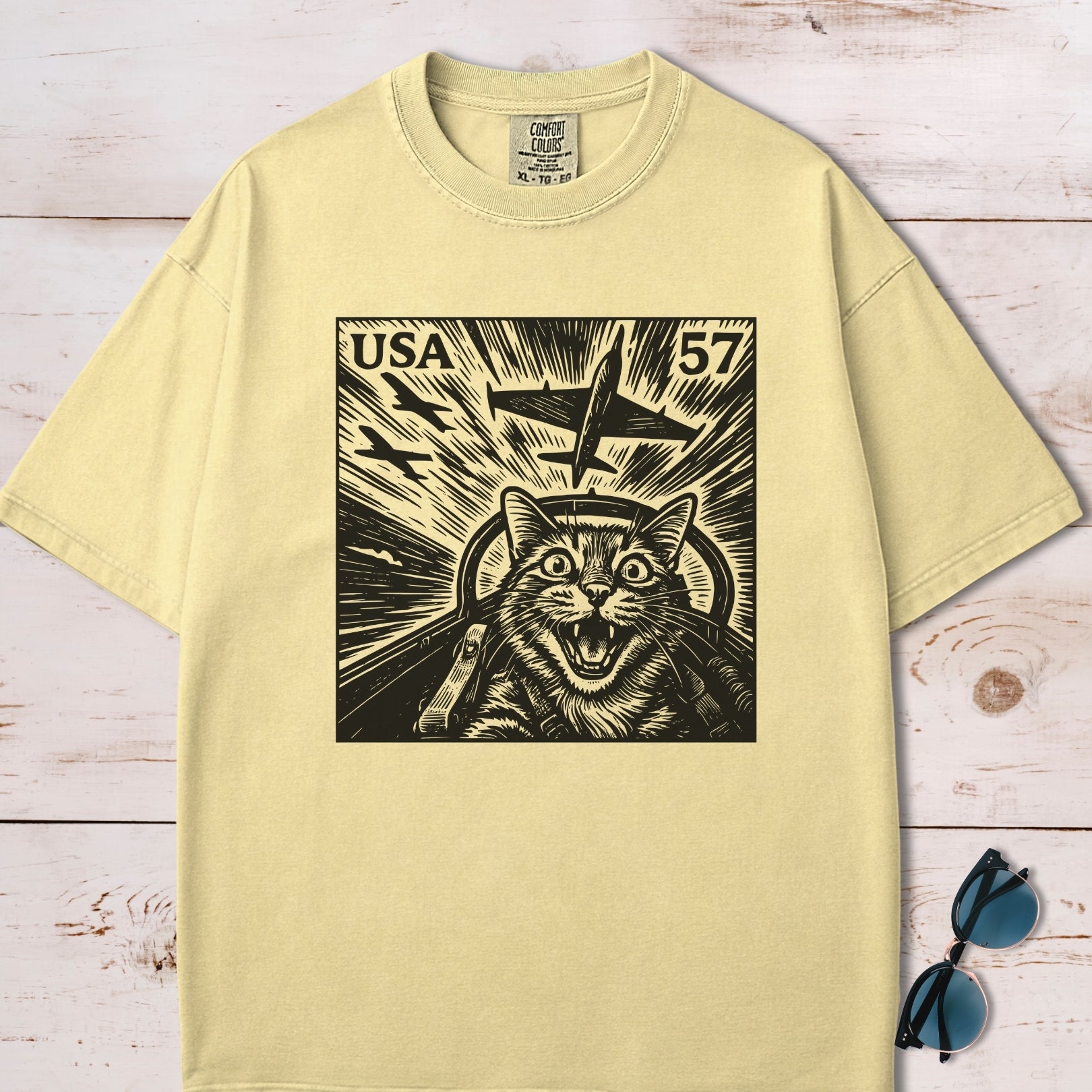 Cat Jet Selfie Postage Stamp T-Shirt