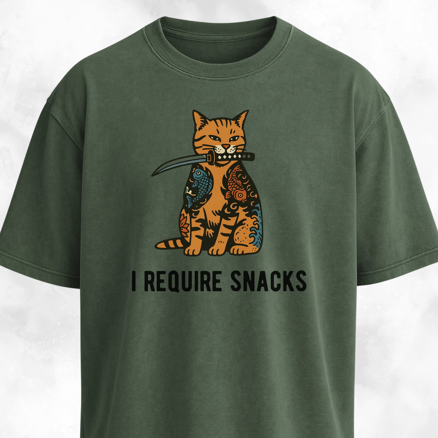 I Require Snacks Short Katana Cat T-Shirt