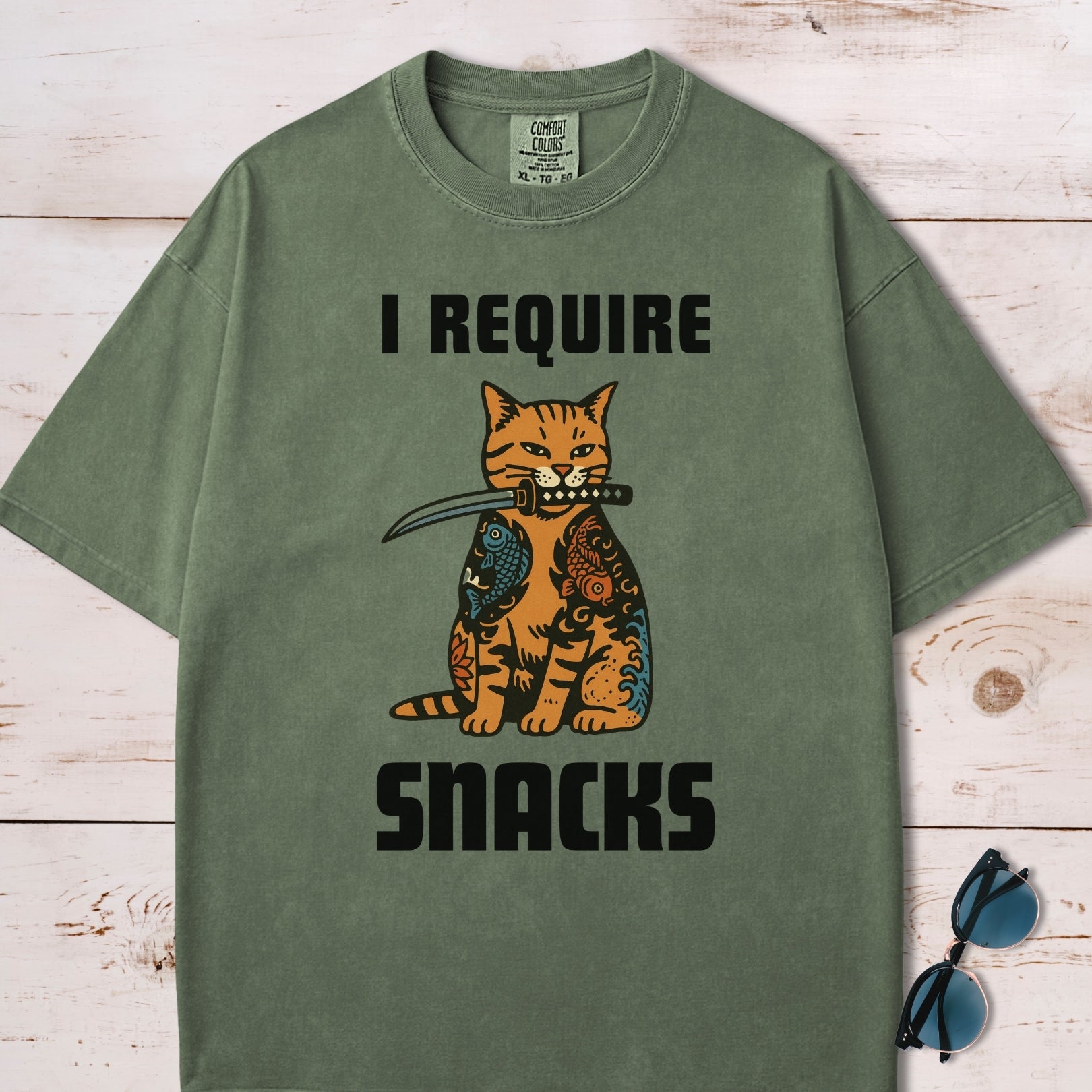 I Require Snacks Short Katana Cat T-Shirt