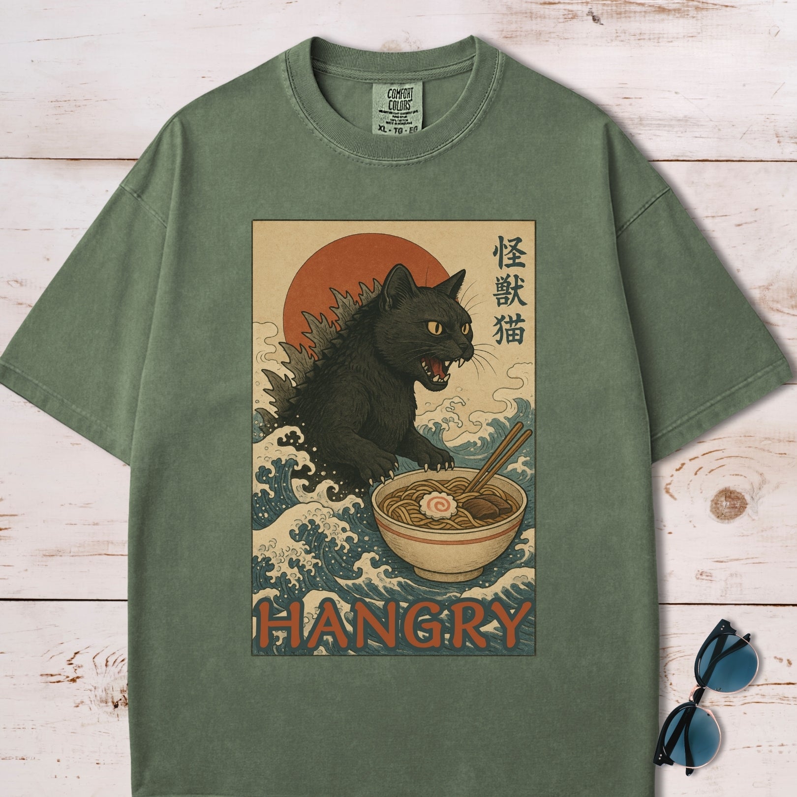 Hangry Catzilla Vintage Japanese Style T-Shirt