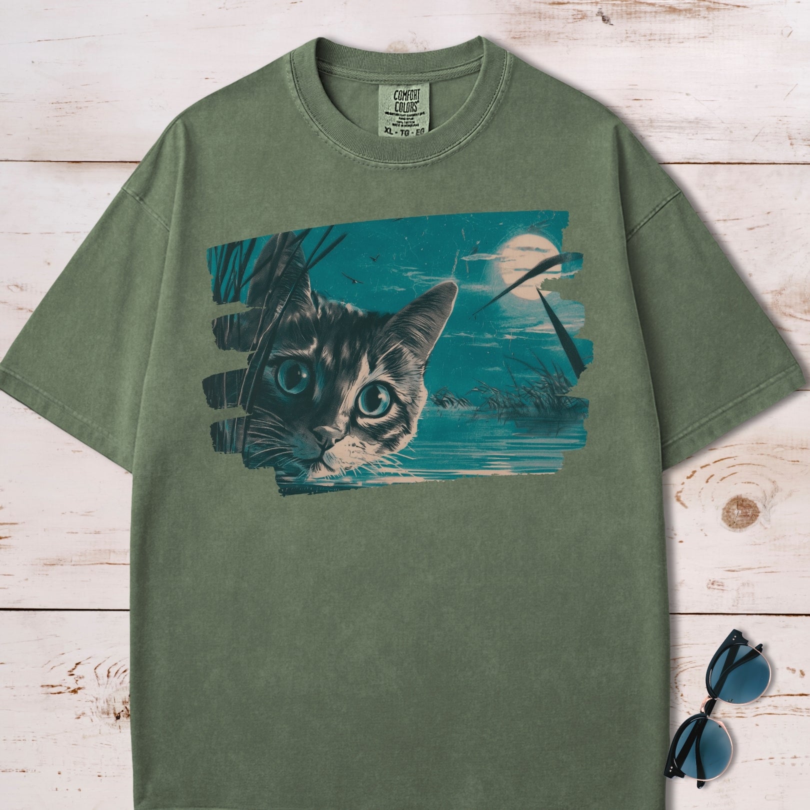 Full Moon Pond Mesmerizing Cat T-Shirt