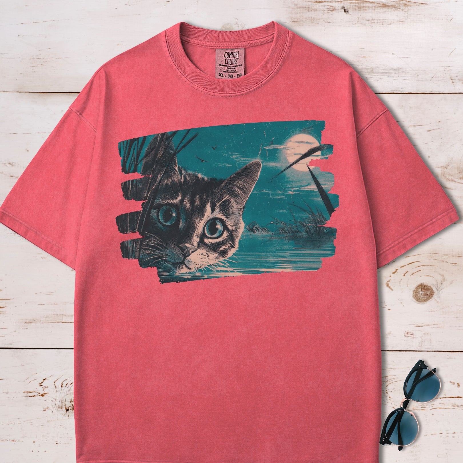 Full Moon Pond Mesmerizing Cat T-Shirt