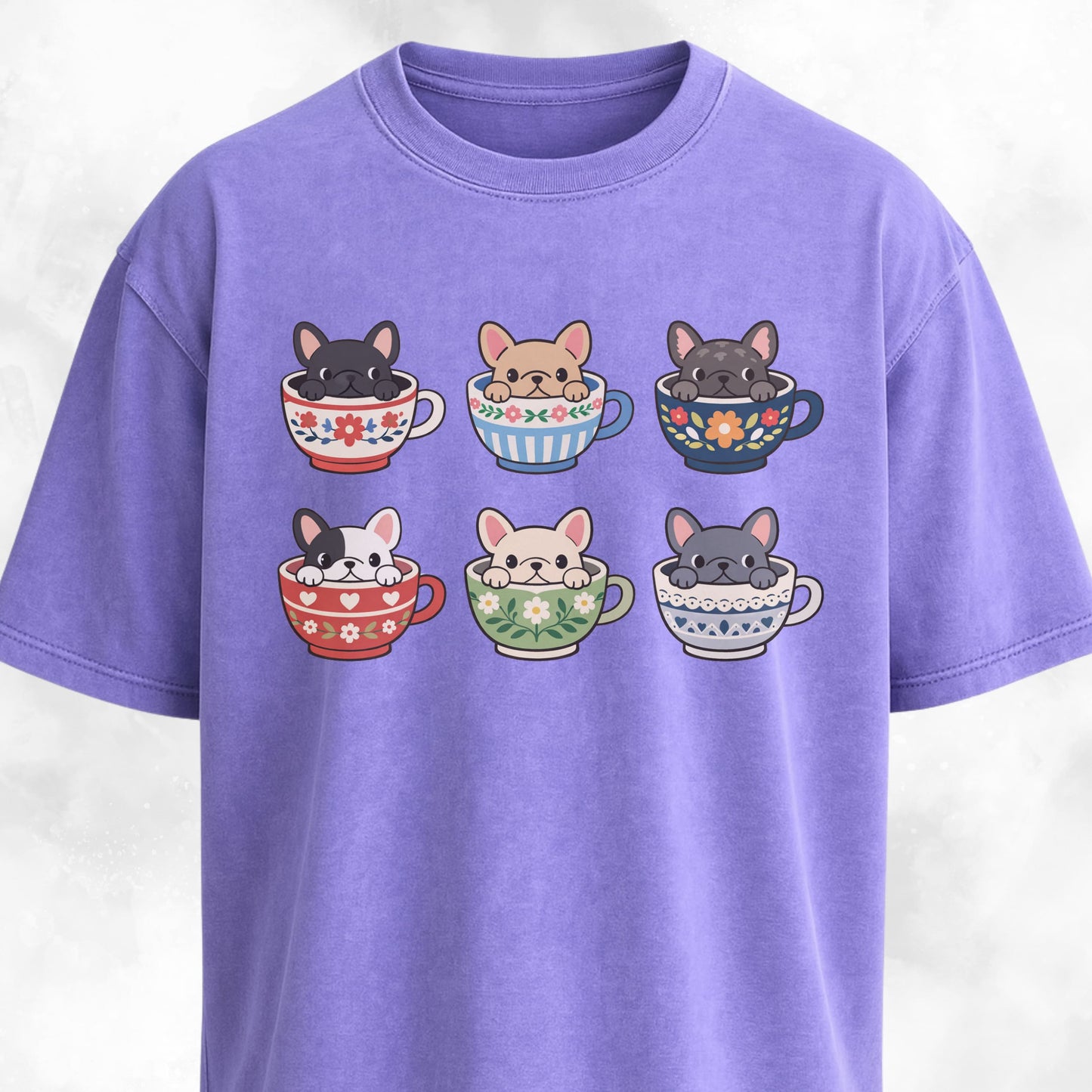 Frenchies Tea Cups Collage T-Shirt