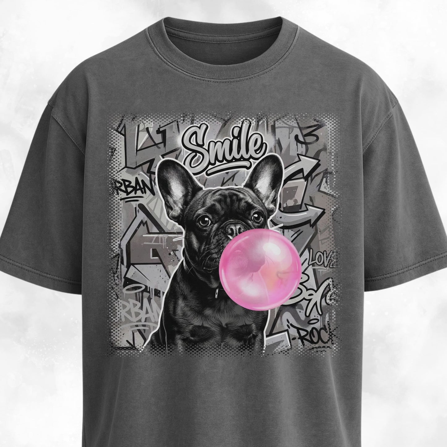 Pink Bubble Gum Black Frenchie T-Shirt
