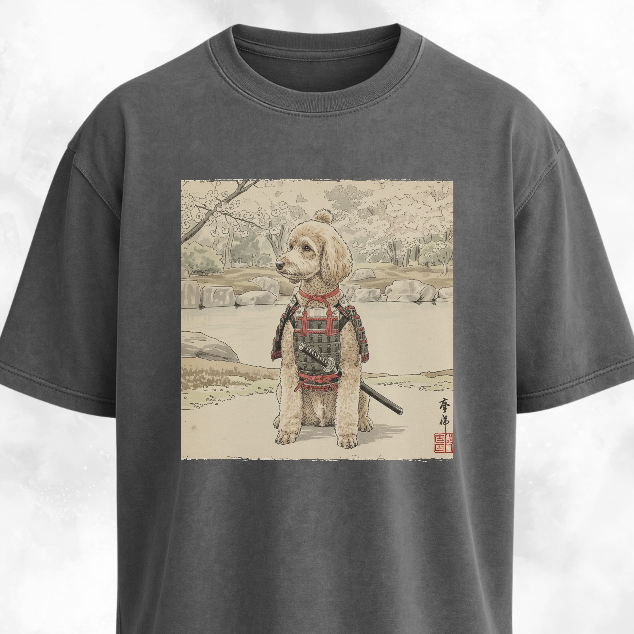 Japanese Samurai Poodle Graphic T-Shirt