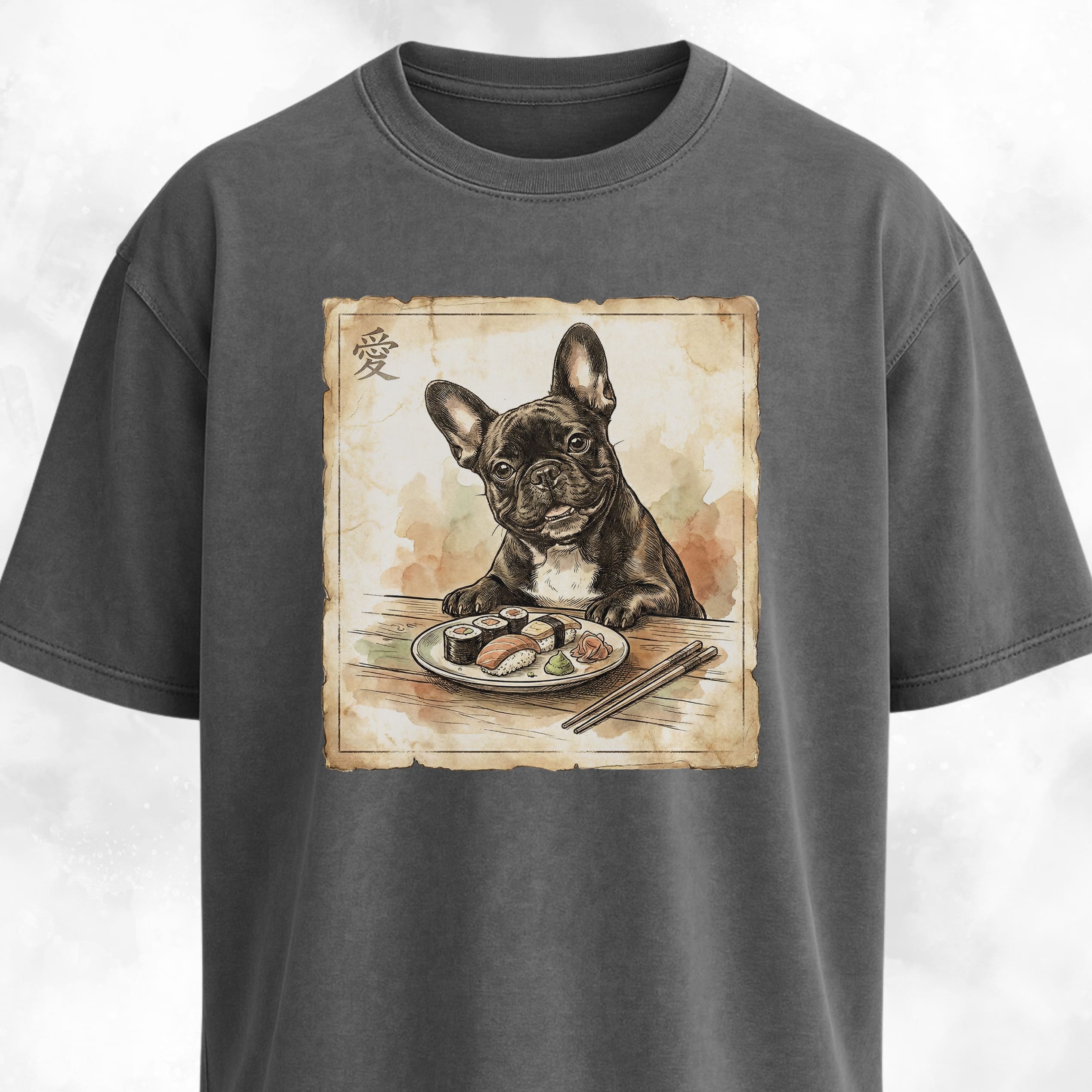 Japanese Frenchie Eating Sushi T-Shirt