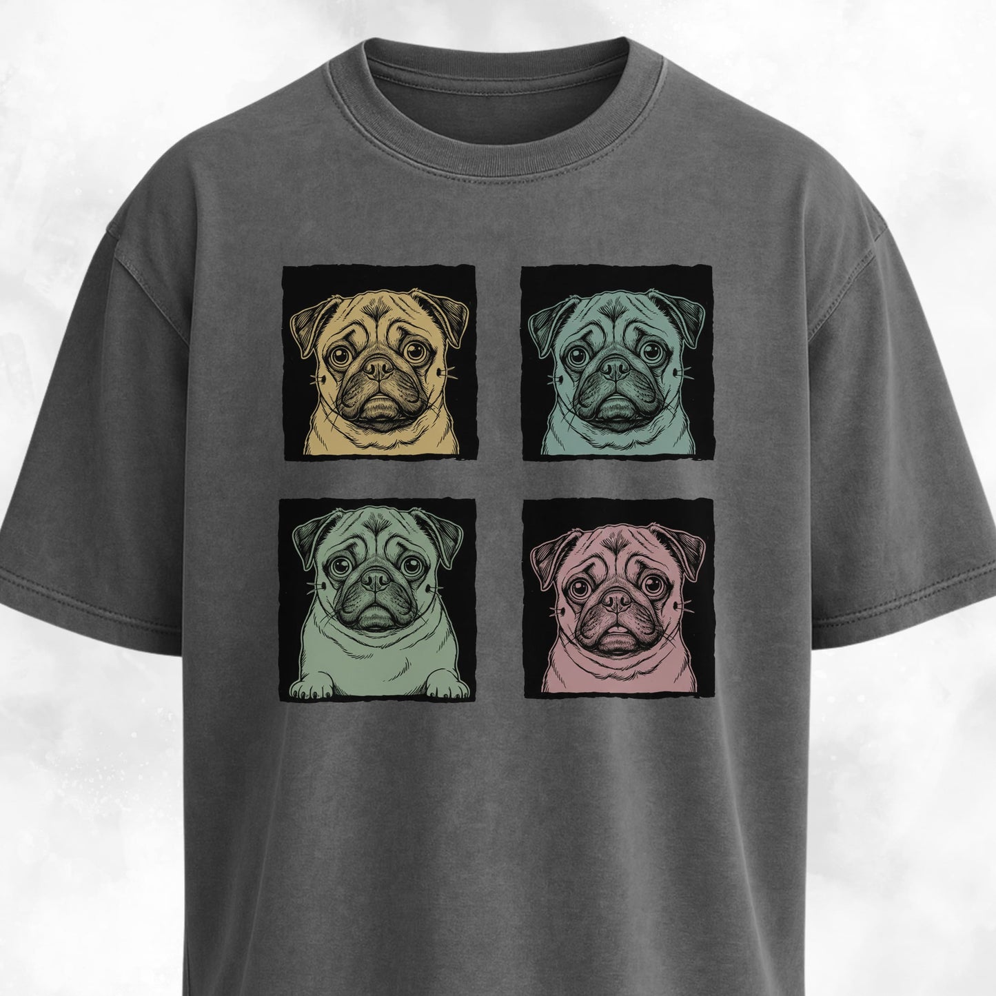 Colored Pugs Grid Graphic T-Shirt