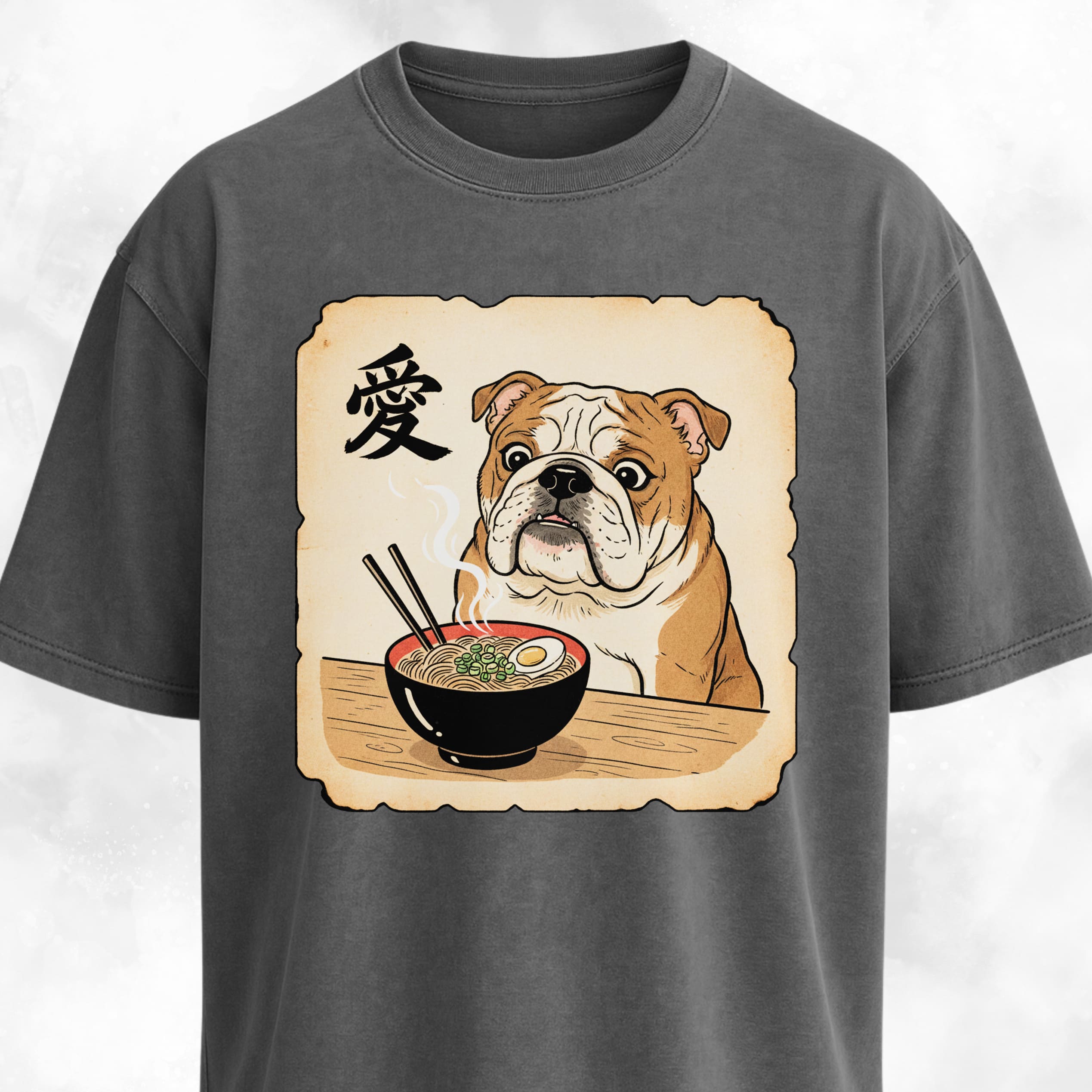 Japanese Style Bulldog Eating Ramen T-Shirt