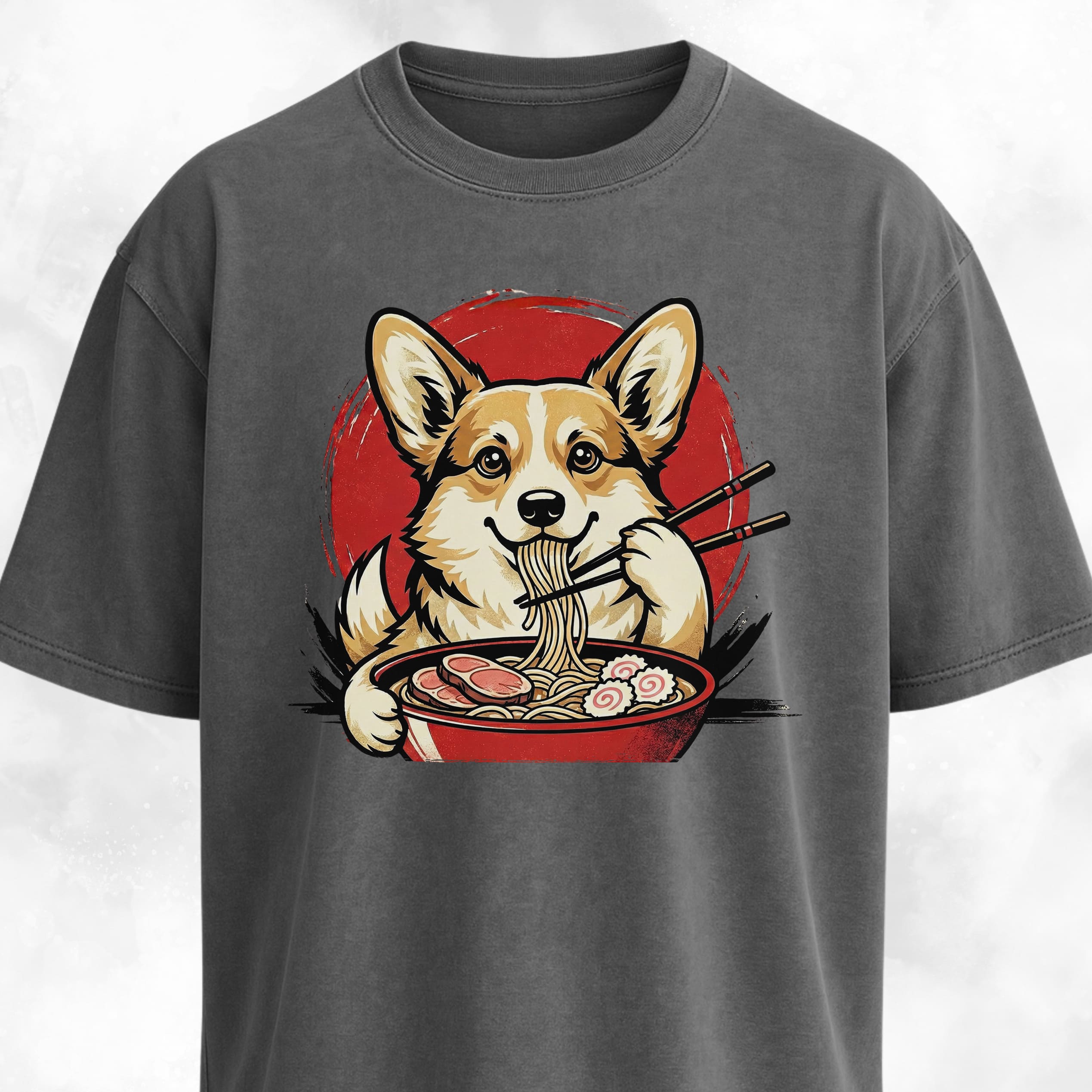 Japanese Corgi Eating Ramen Graphic T-Shirt