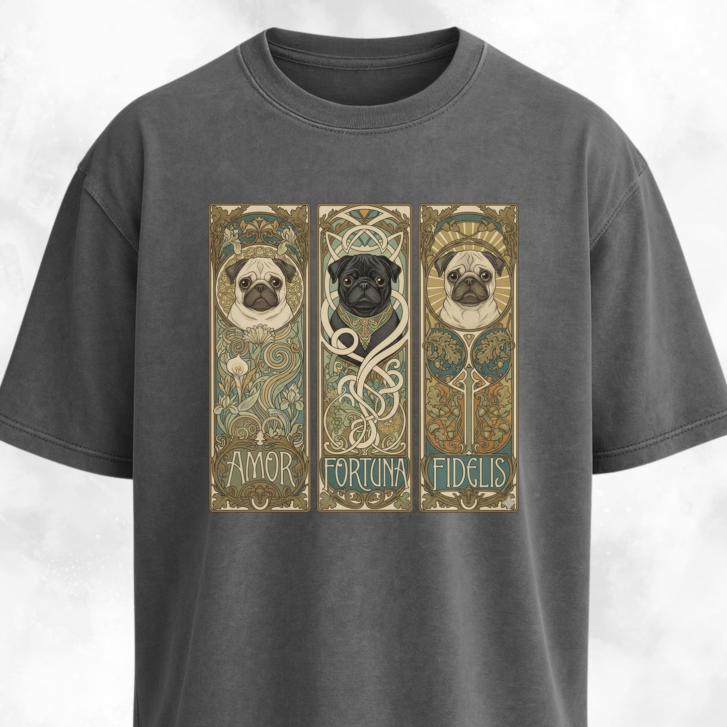 Art Nuveau Panels With Pugs T-Shirt