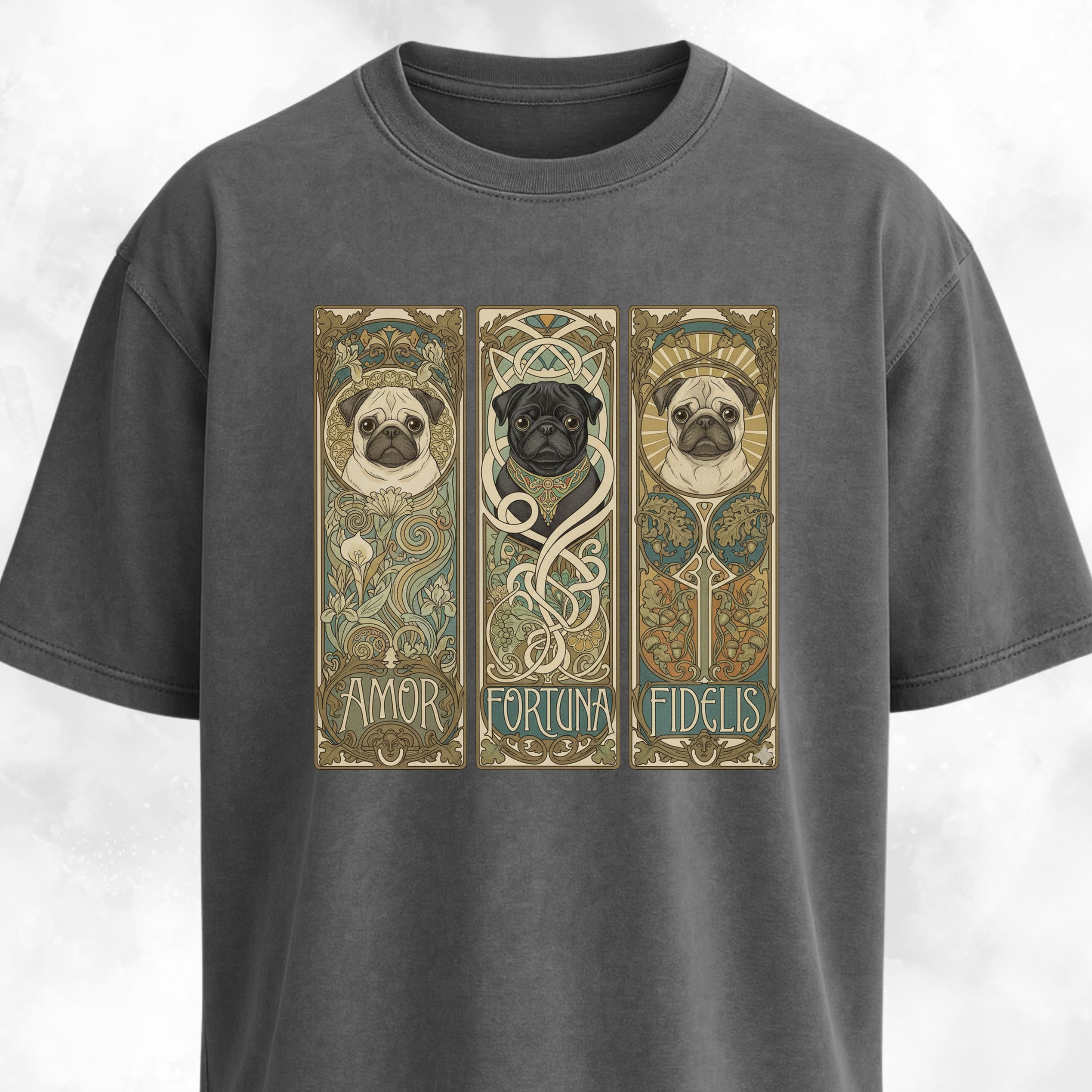 Art Nuveau Panels With Pugs T-Shirt