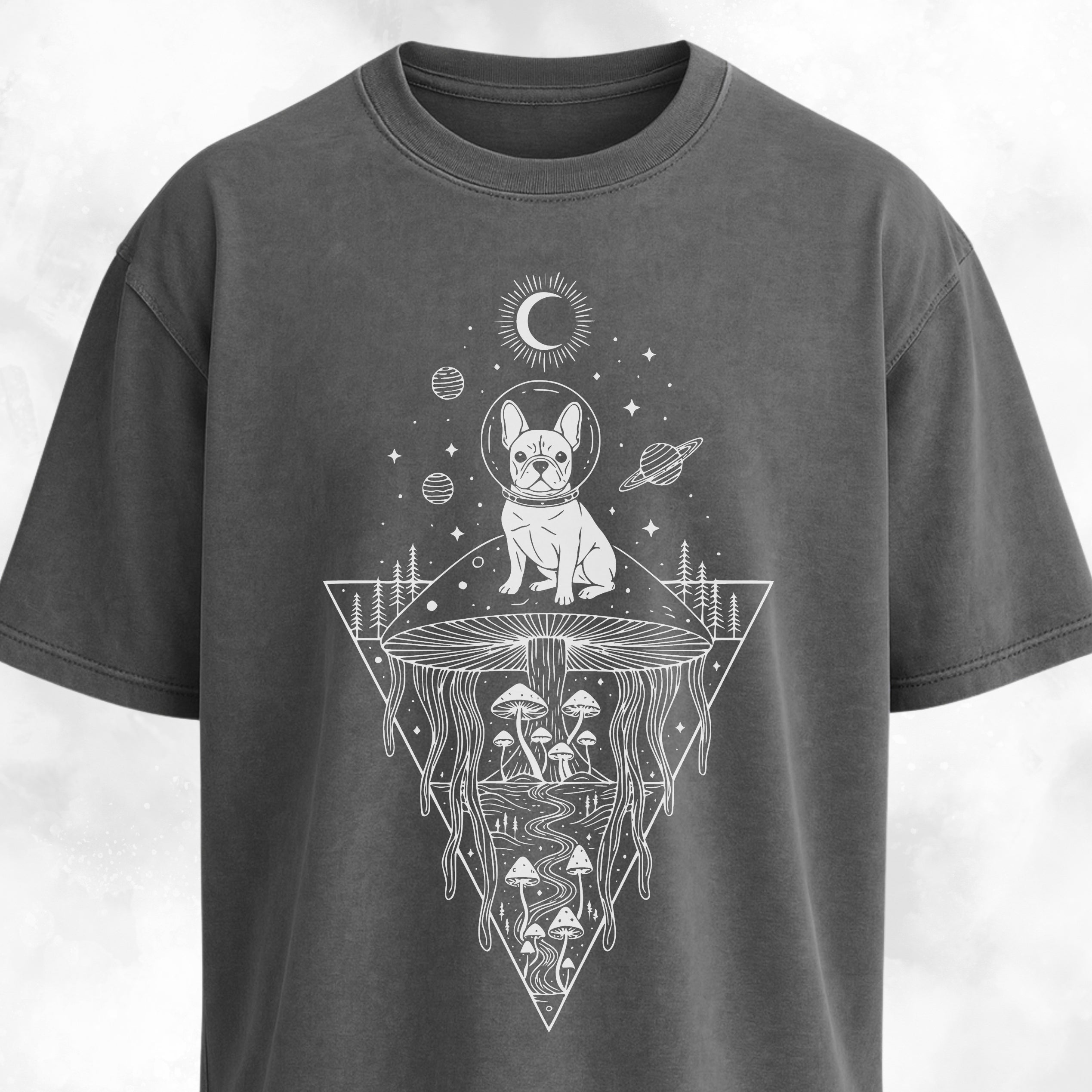 Frenchie Mushrooms Space Hallucination T-Shirt