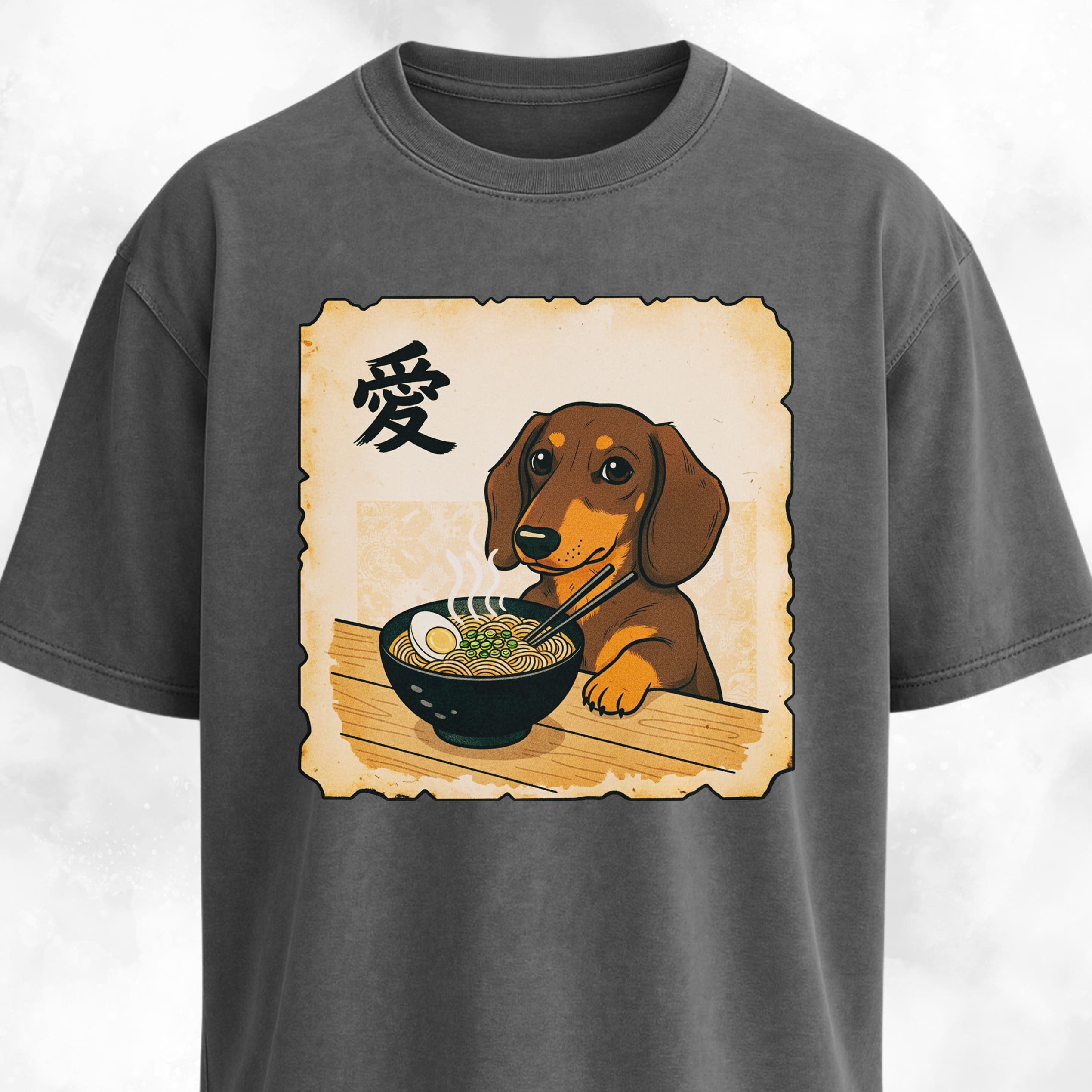 Japanese Style Tan Doxie Eating Ramen T-Shirt