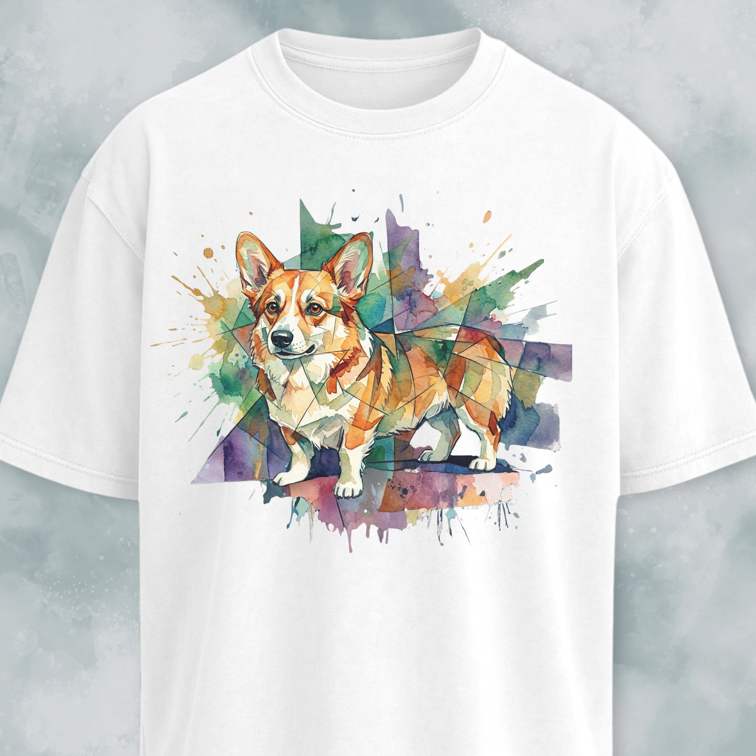 Abstract Watercolor Corgi Graphic T-Shirt