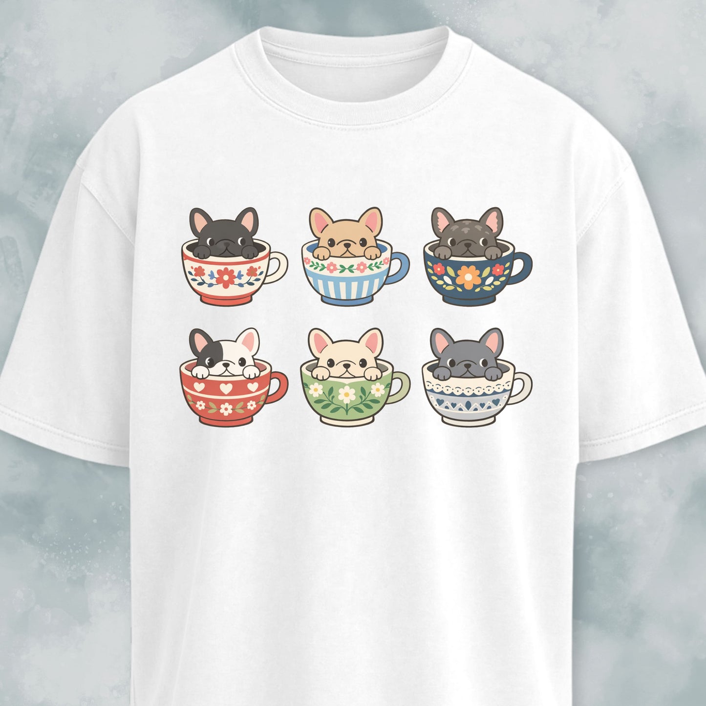 Frenchies Tea Cups Collage T-Shirt