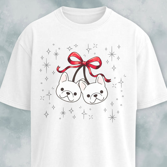Coquette Bow Frenchie Cherries T-Shirt