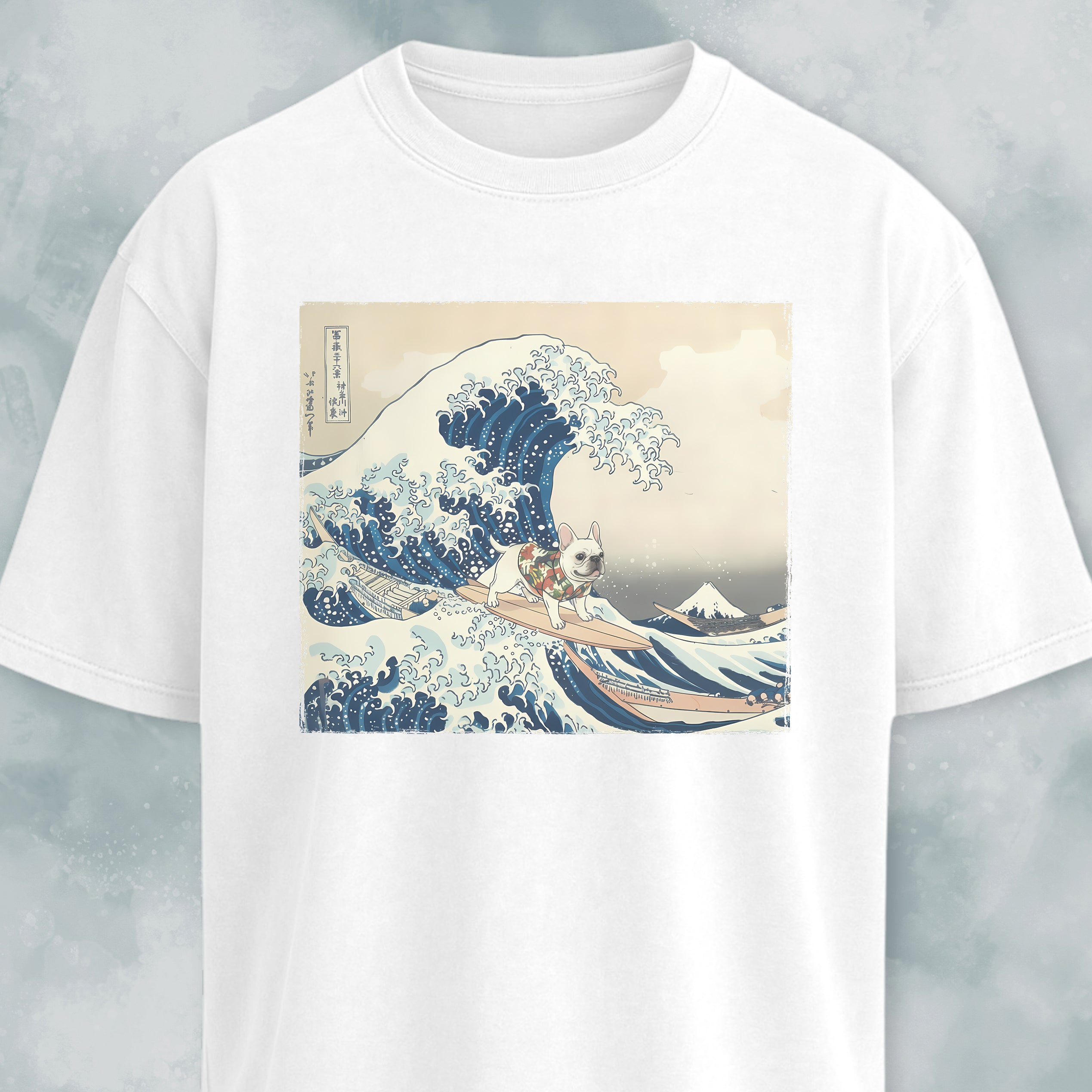 The Great Wave Off Kanagawa Frenchie Surfing T-Shirt