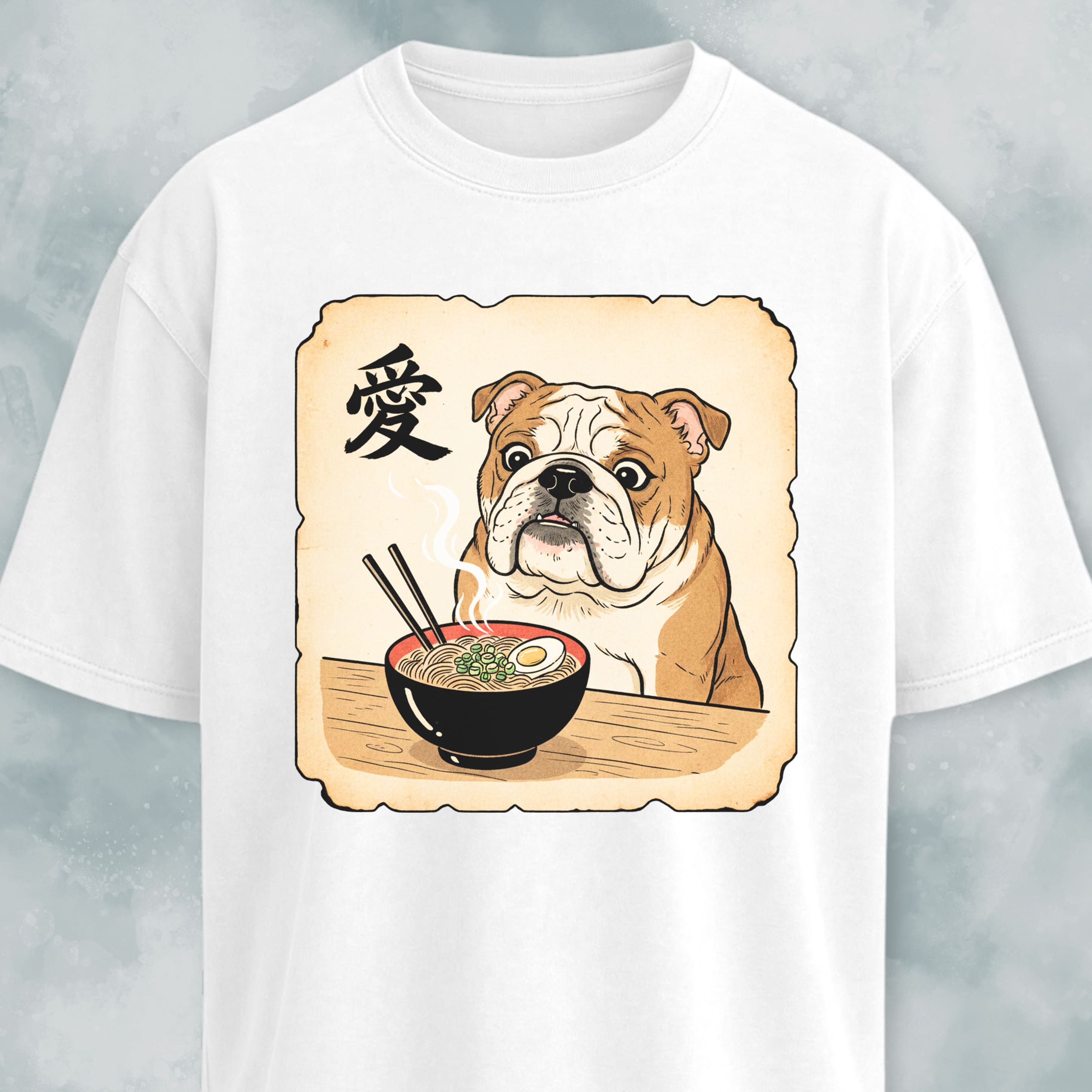 Japanese Style Bulldog Eating Ramen T-Shirt