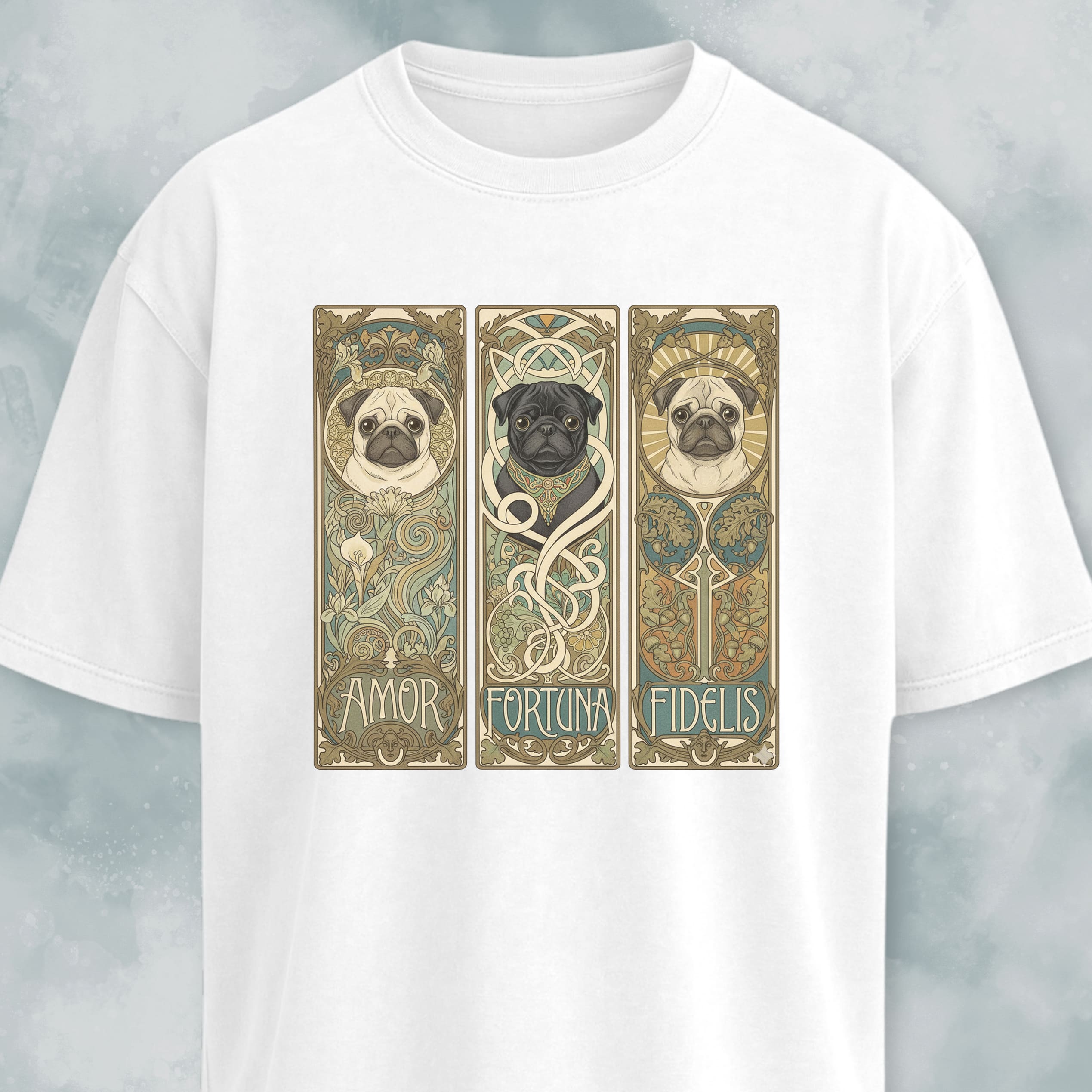Art Nuveau Panels With Pugs T-Shirt