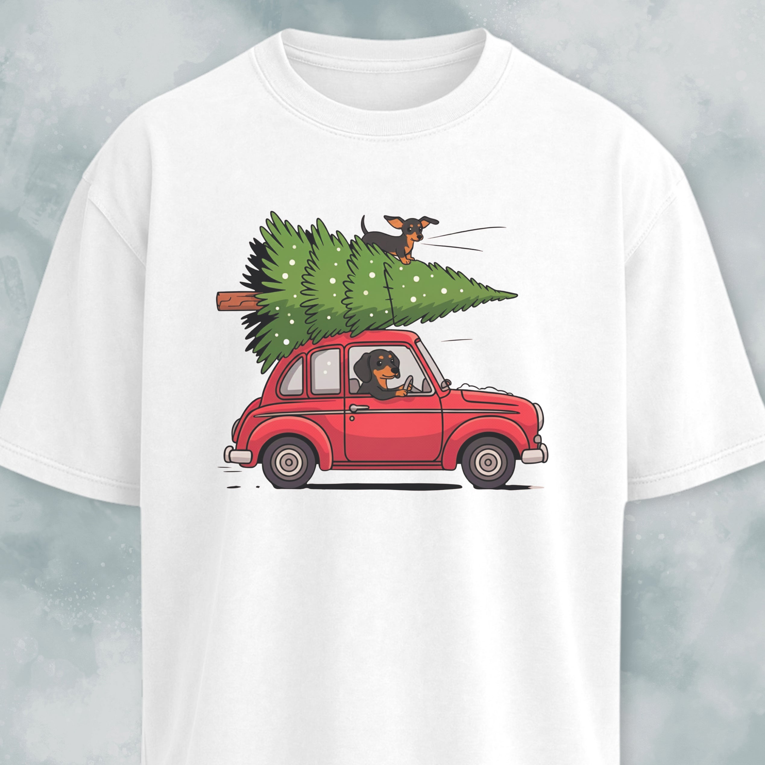 Christmas Tree Dachshunds In A Red Car T-Shirt