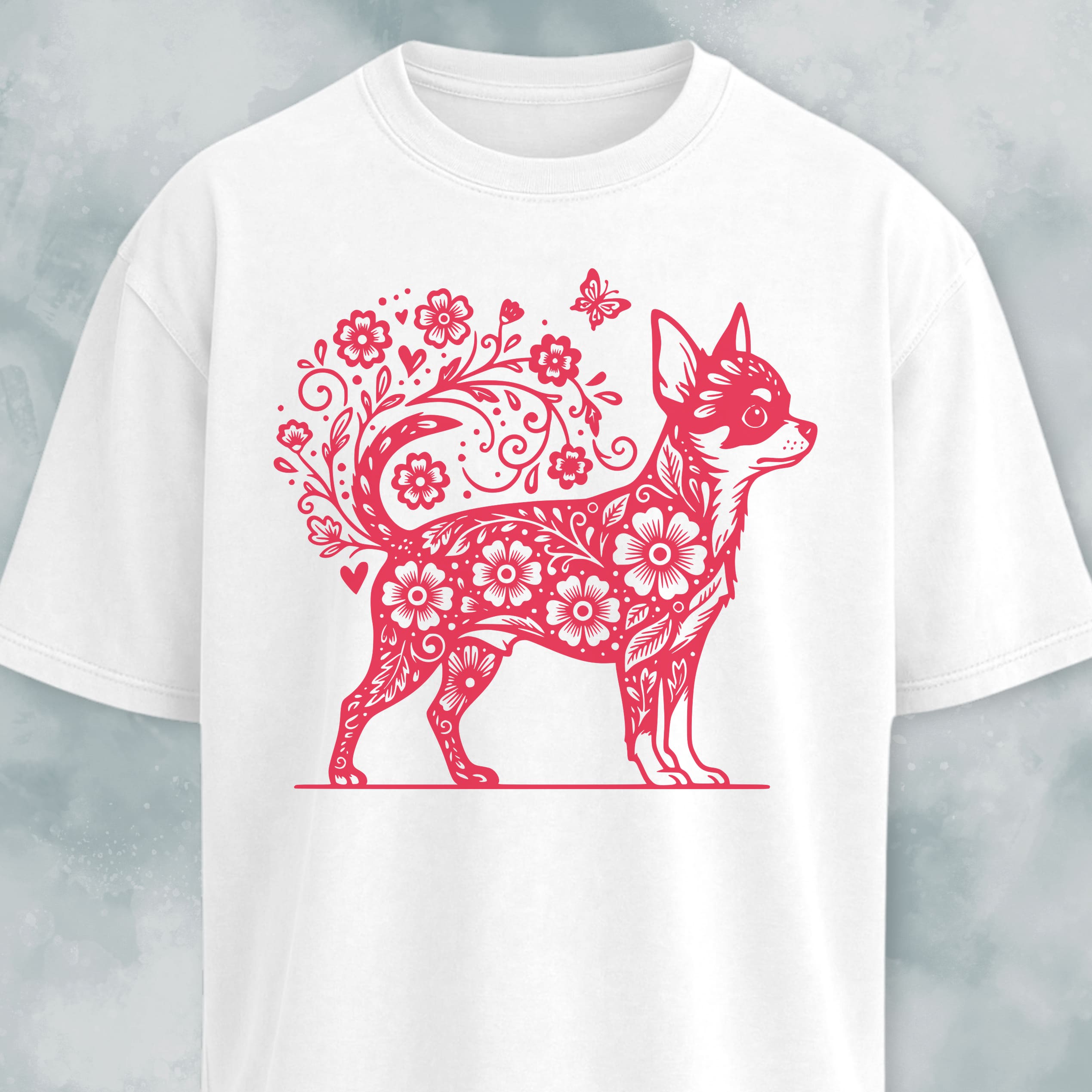 Floral Chihuahua Graphic T-Shirt