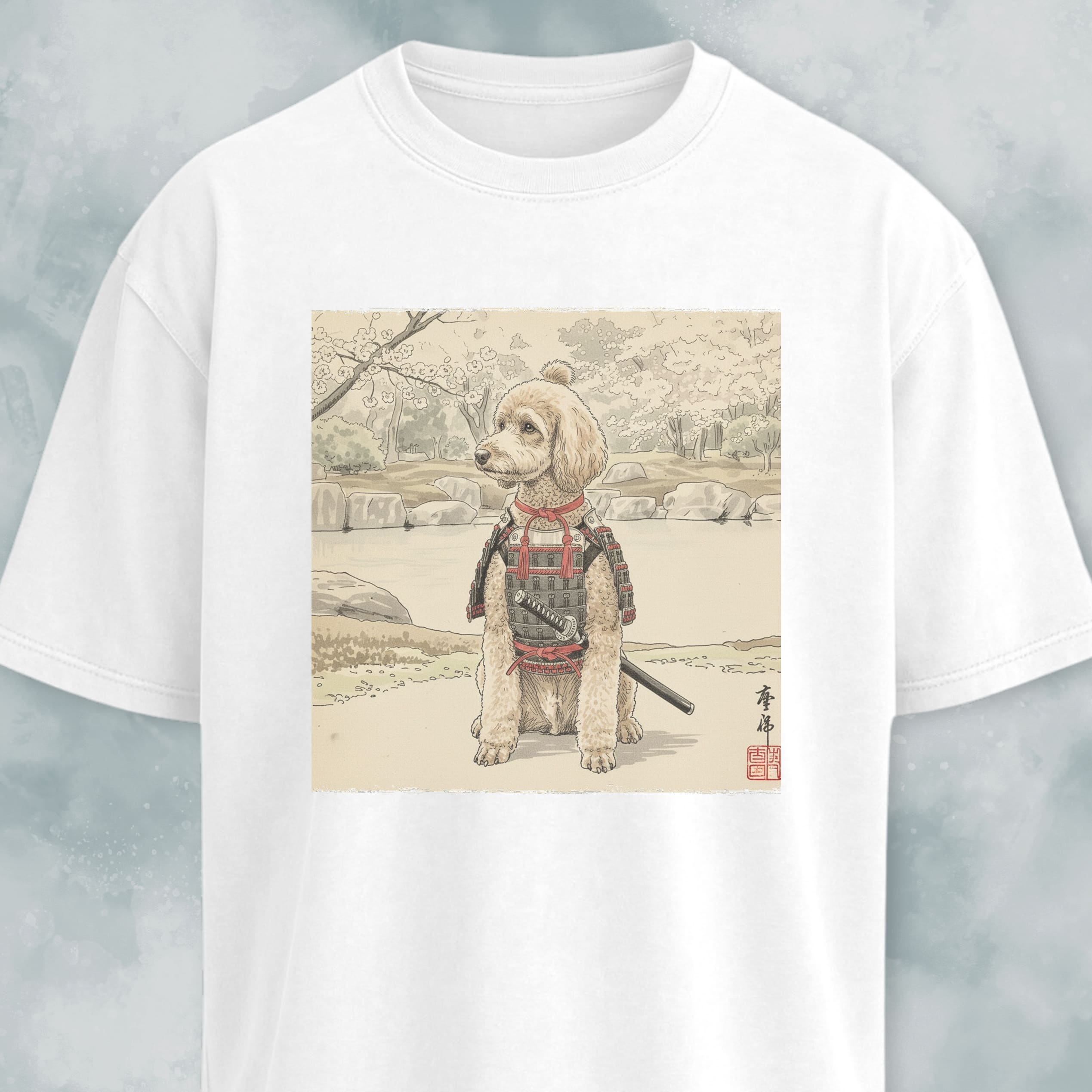 Japanese Samurai Poodle Graphic T-Shirt