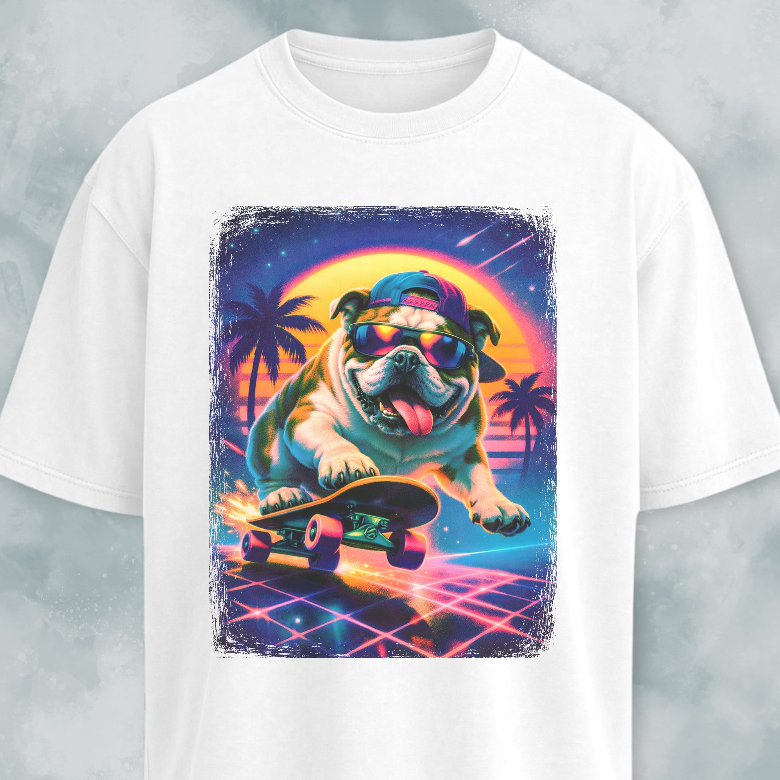 Retro Vintage Bulldog On A Skateboard T-Shirt