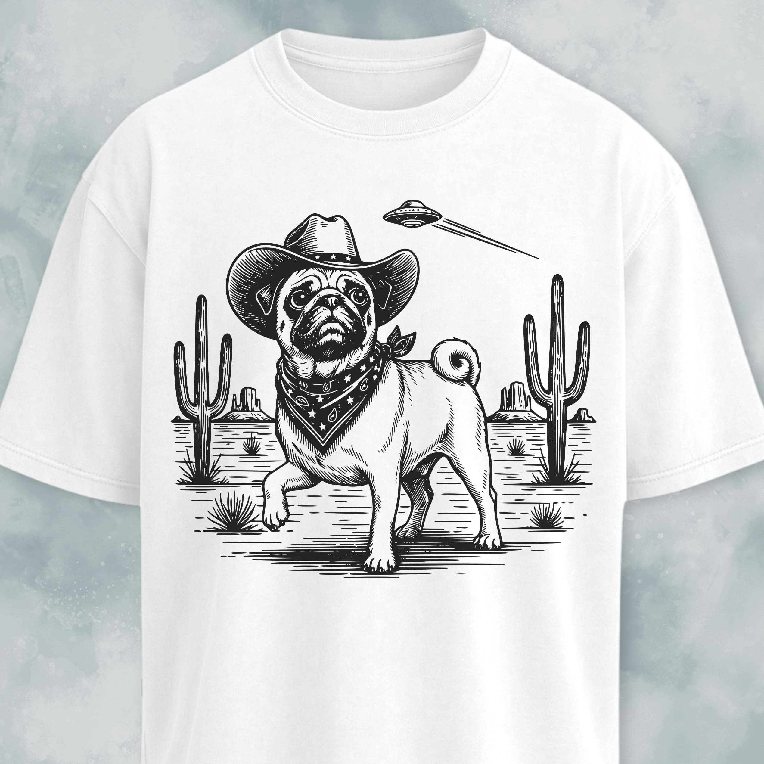 UFO Pug In The Desert T-Shirt