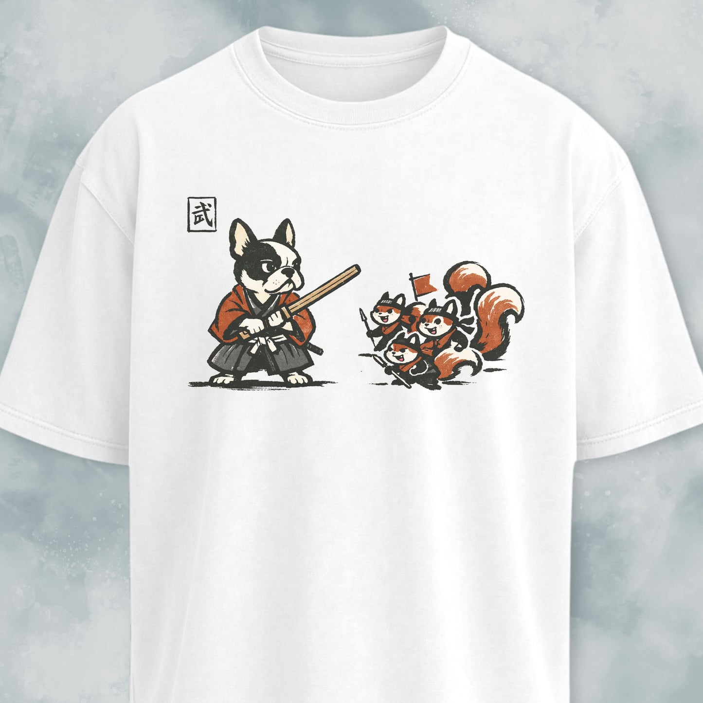 Samurai Frenchie Fighting Squirrels T-Shirt