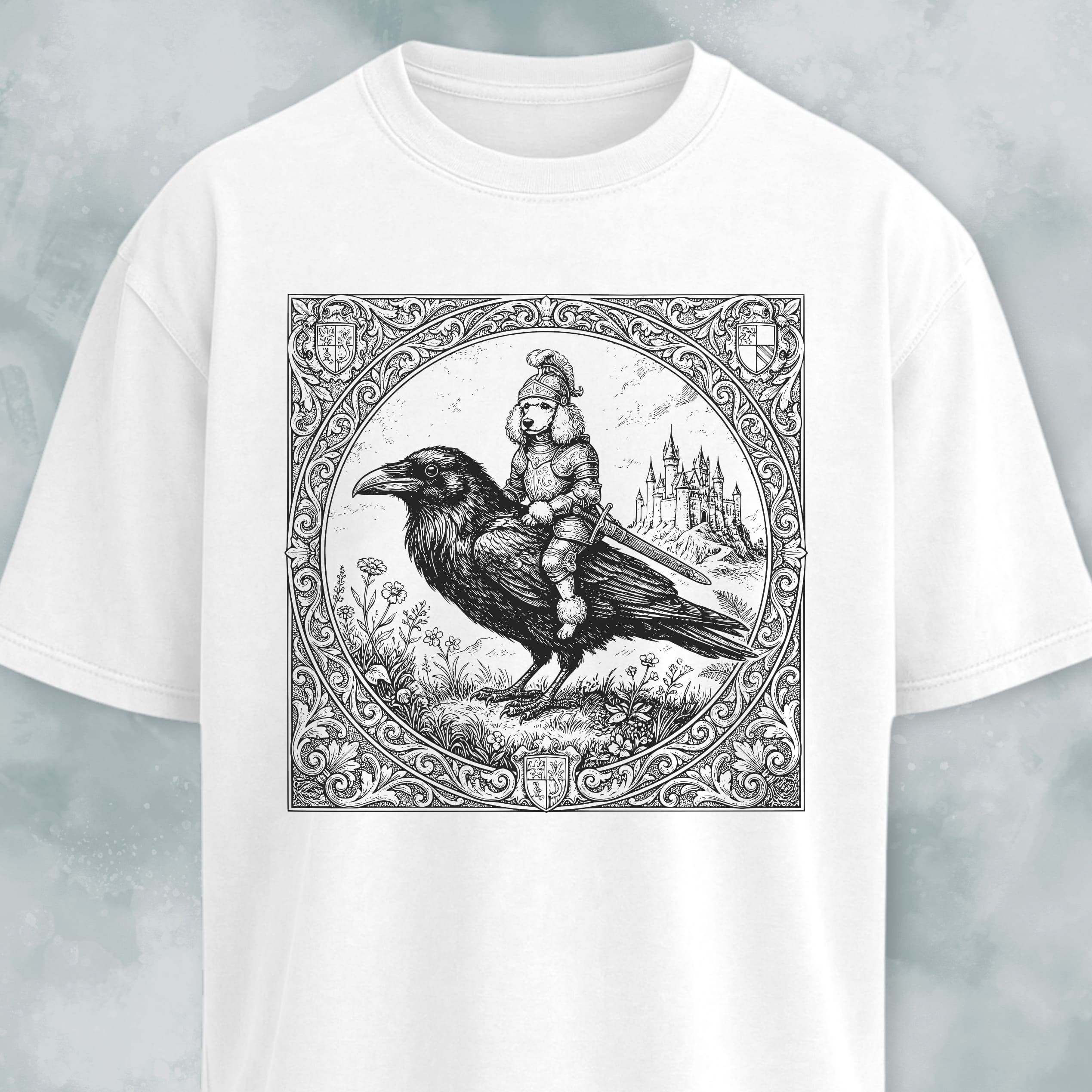 Medieval Poodle Knight On A Crow T-Shirt
