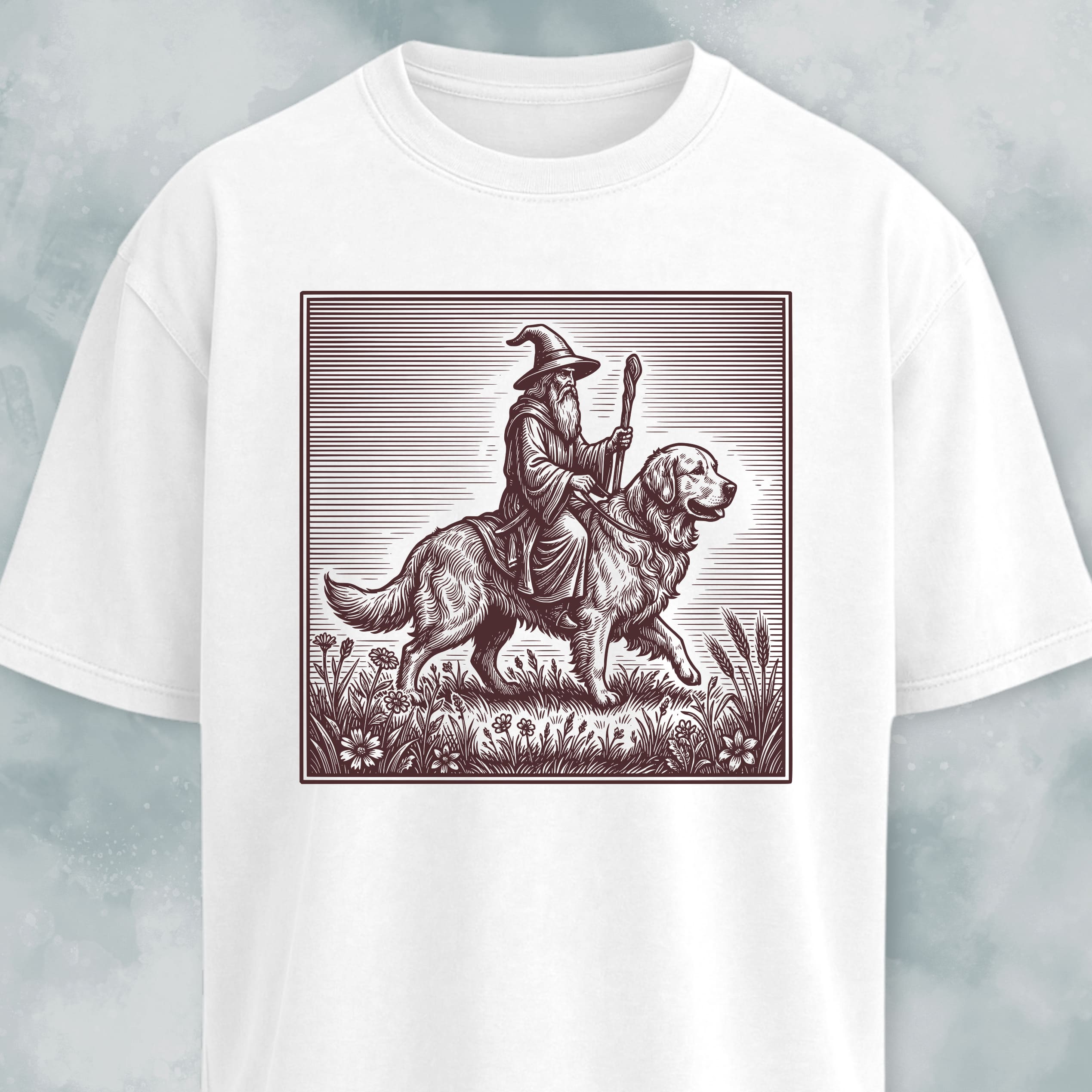 Wizard Riding A Golden Retriever T-Shirt