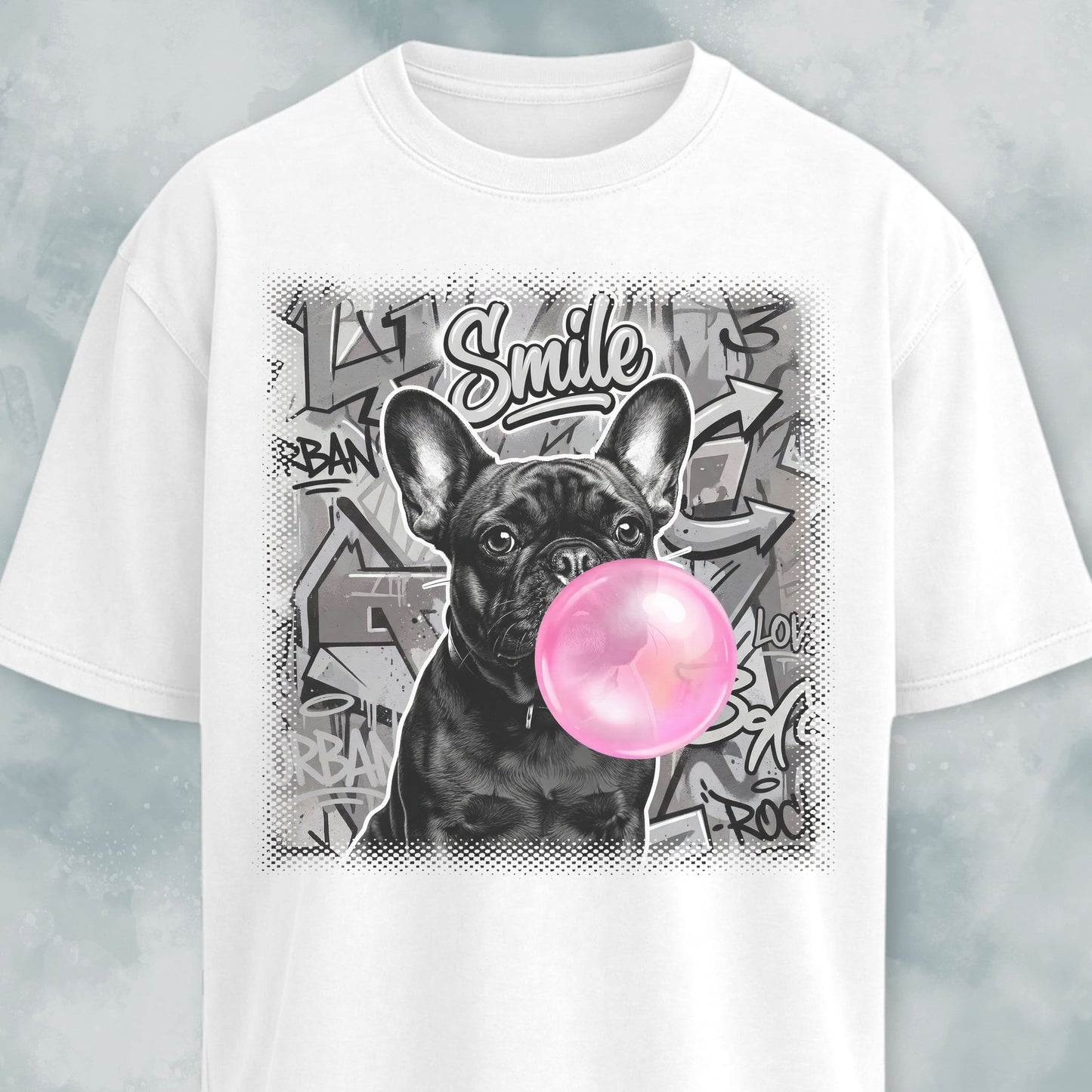 Pink Bubble Gum Black Frenchie T-Shirt
