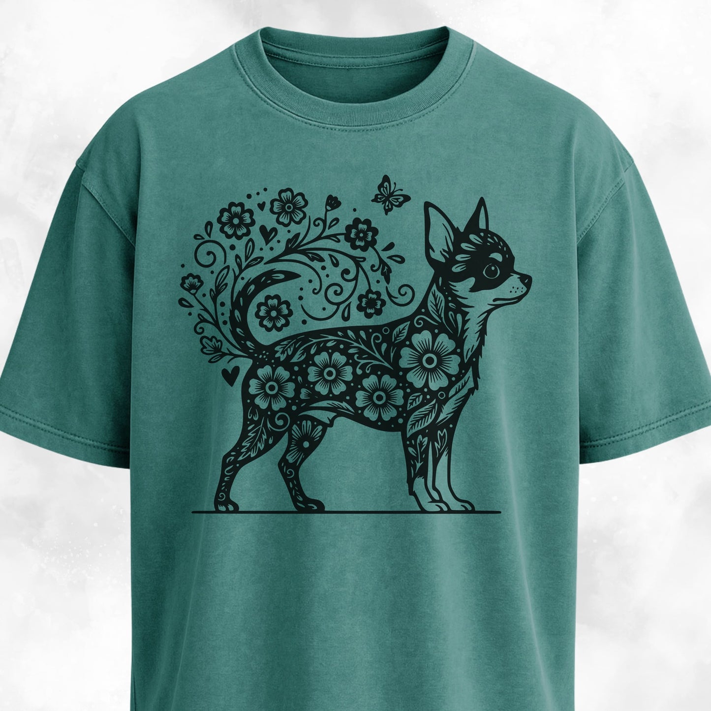 Floral Chihuahua Graphic T-Shirt