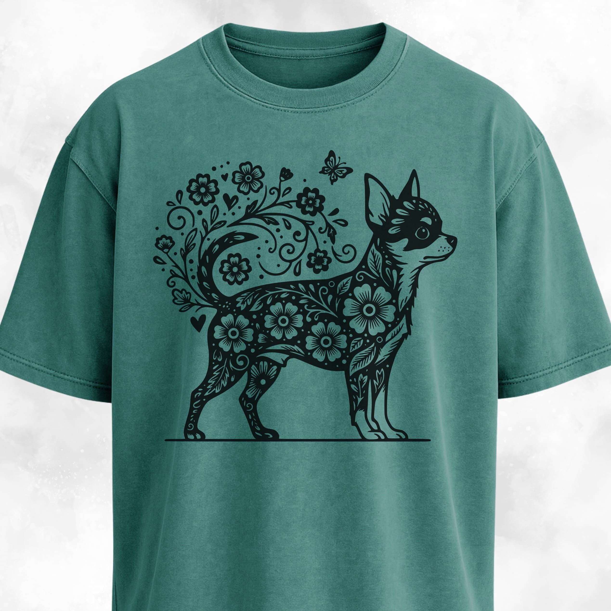 Floral Chihuahua Graphic T-Shirt
