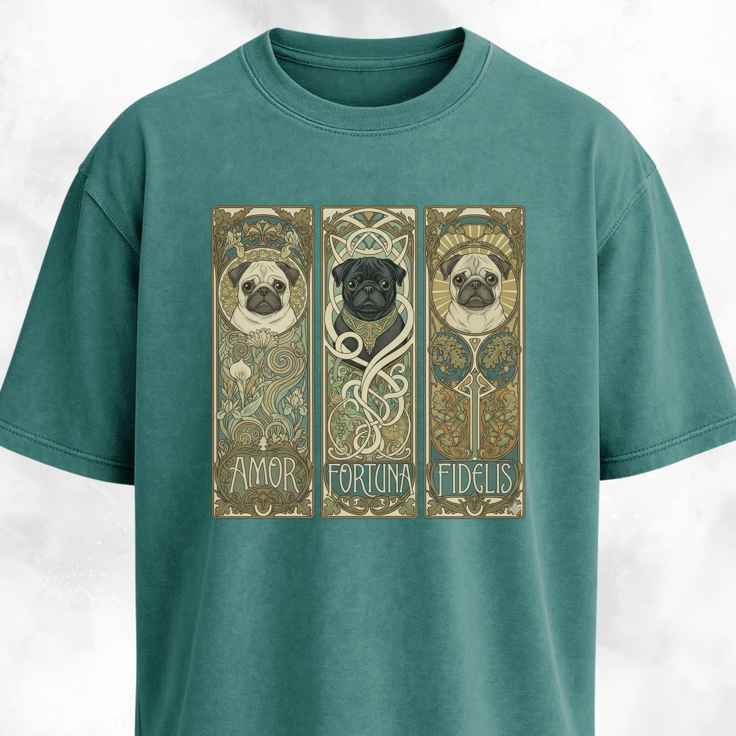 Art Nuveau Panels With Pugs T-Shirt