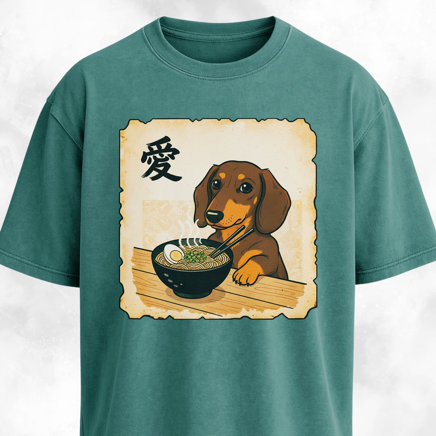 Japanese Style Tan Doxie Eating Ramen T-Shirt