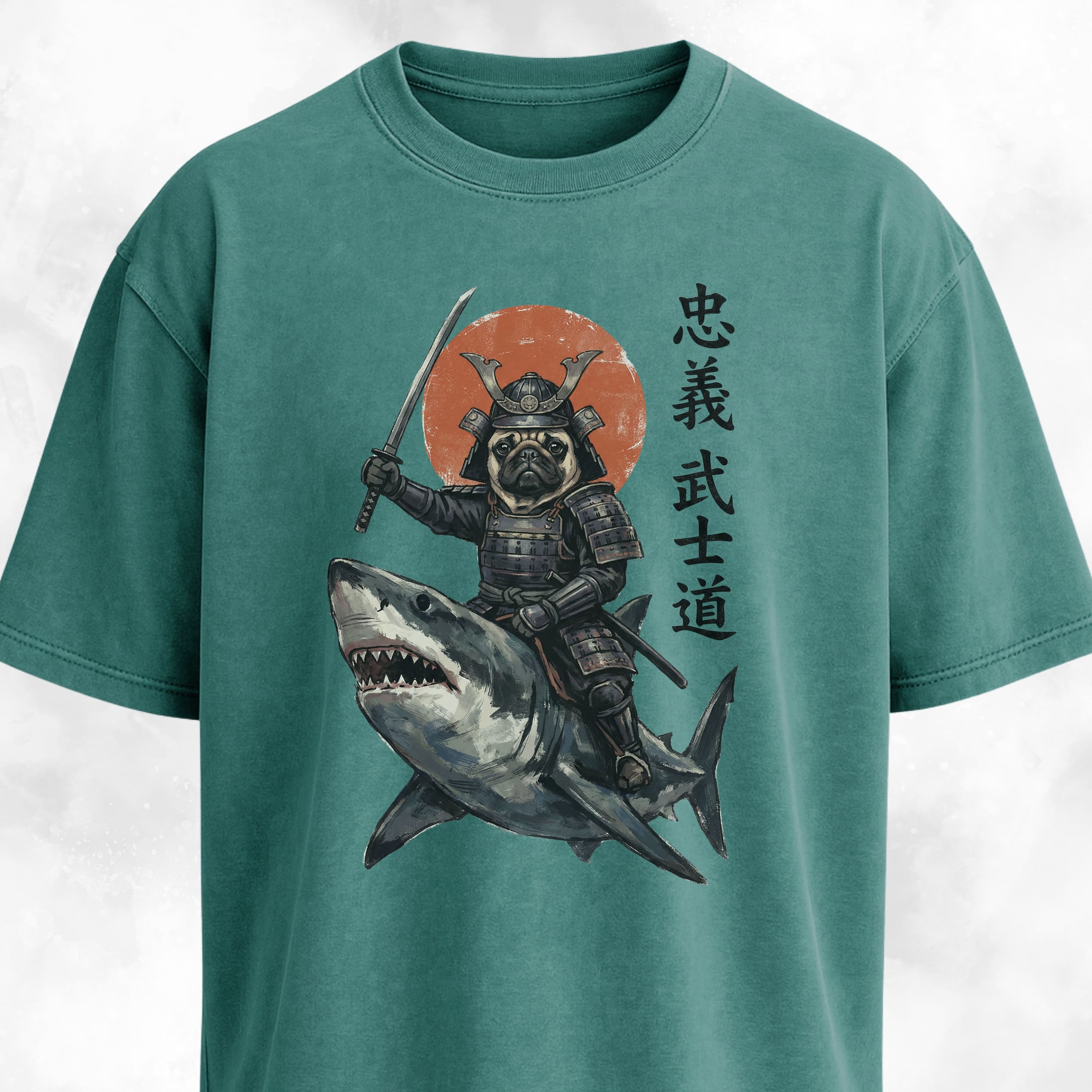 Samurai Pug Riding A Shark T-Shirt