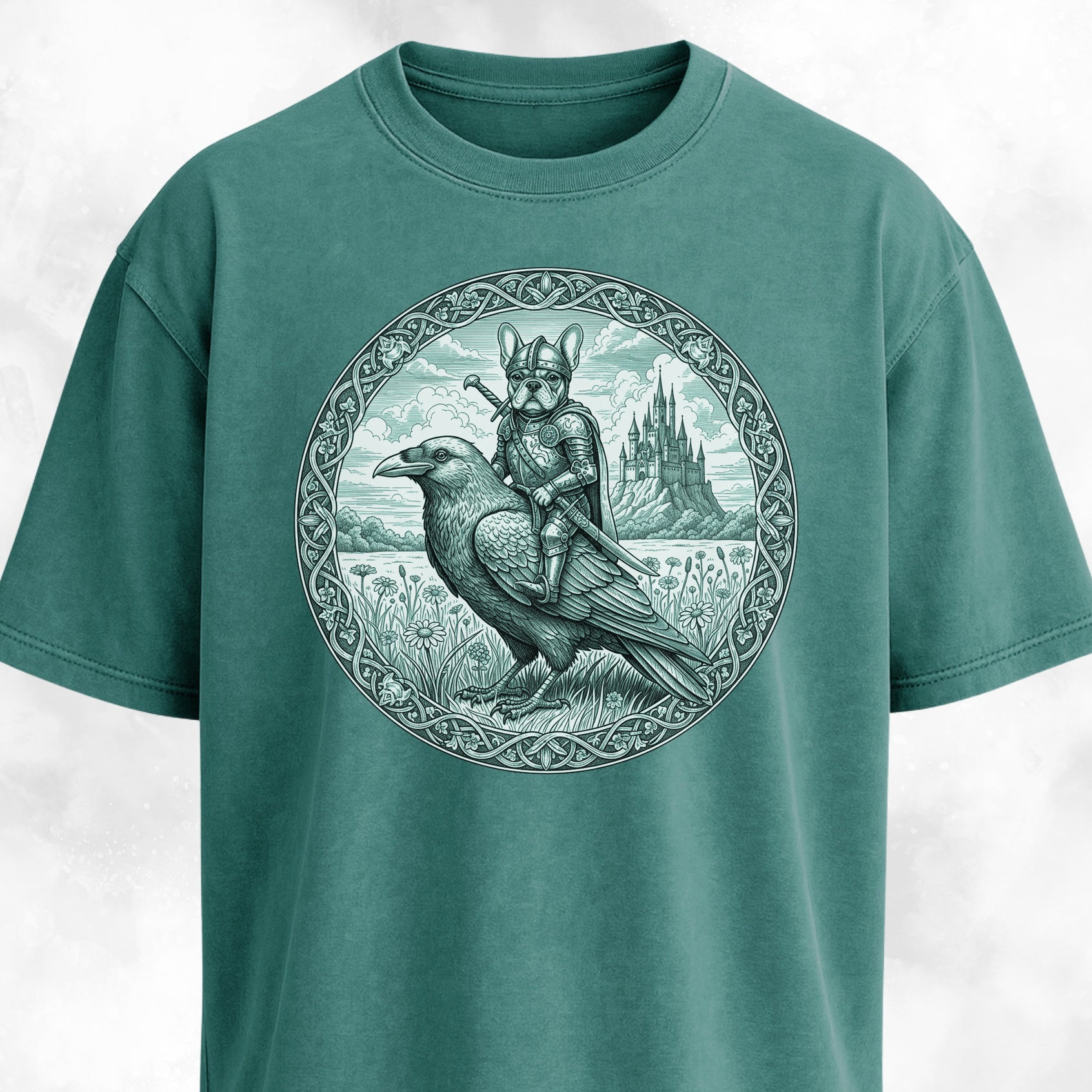 Medieval French Bulldog Knight On A Crow T-Shirt