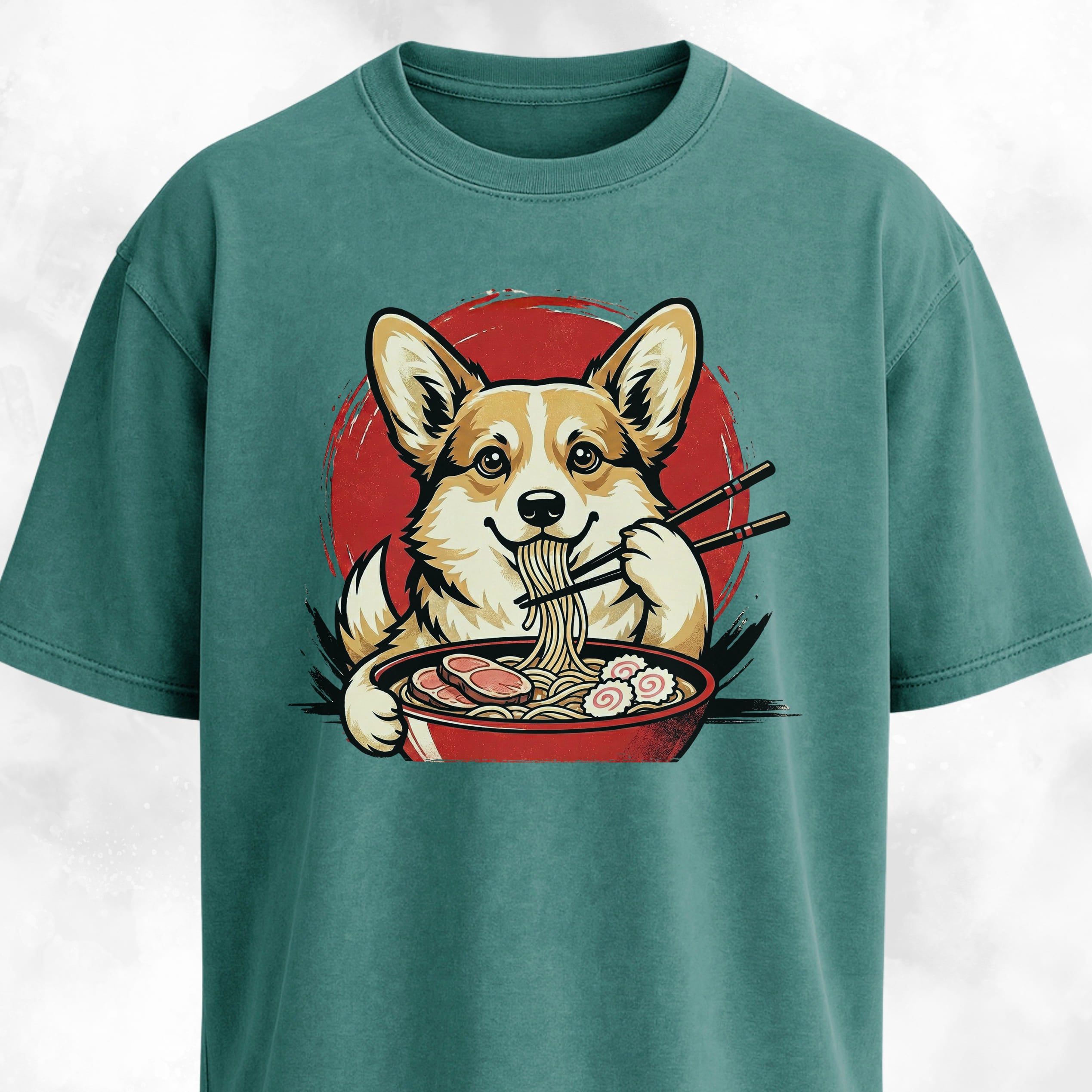 Japanese Corgi Eating Ramen Graphic T-Shirt