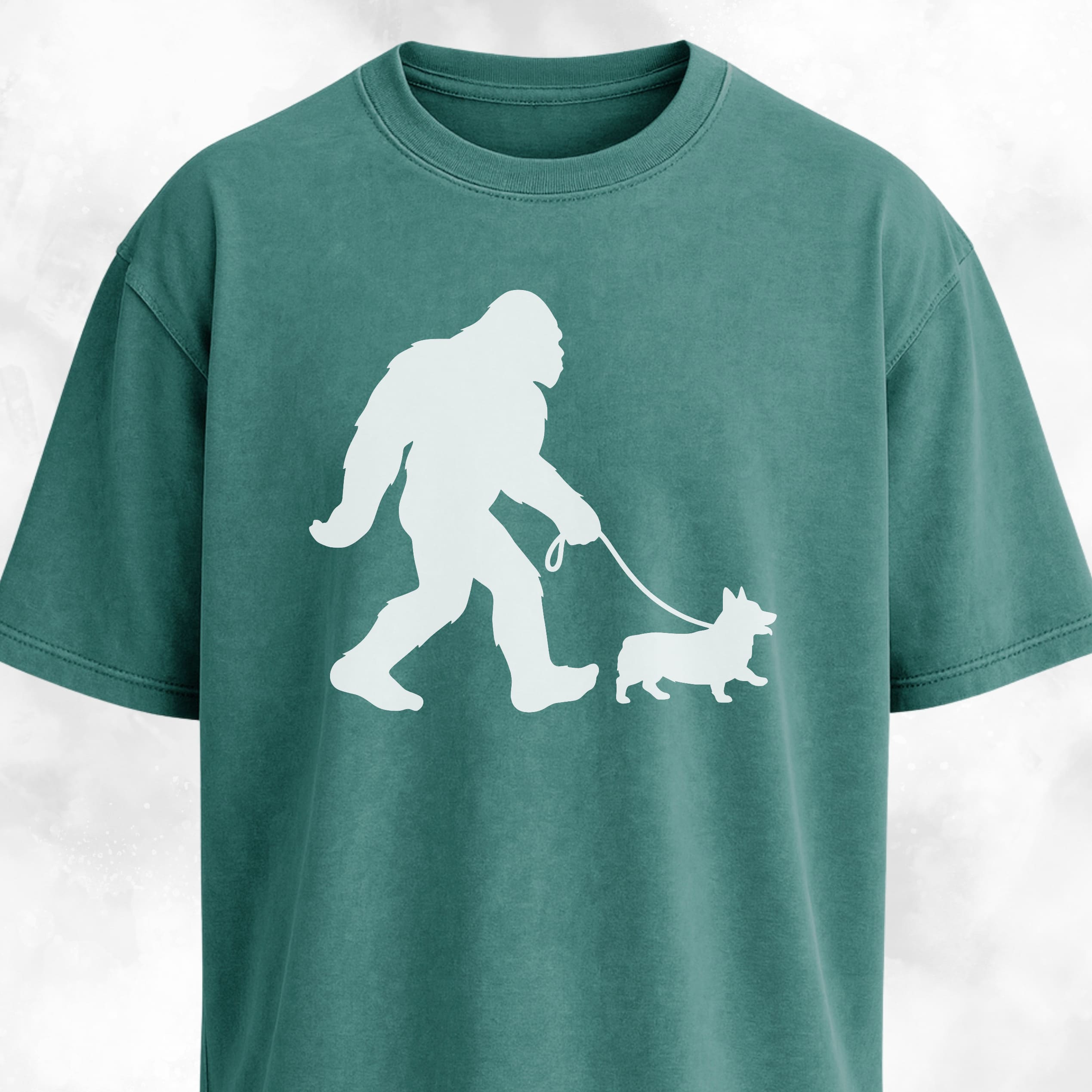Bigfoot With A Corgi On A Leash T-Shirt
