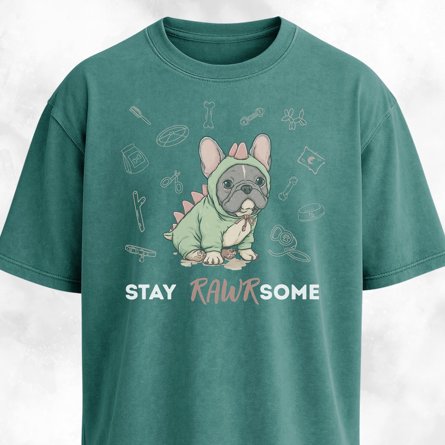 Cute Frenchie In A Dinosaur Costume T-Shirt