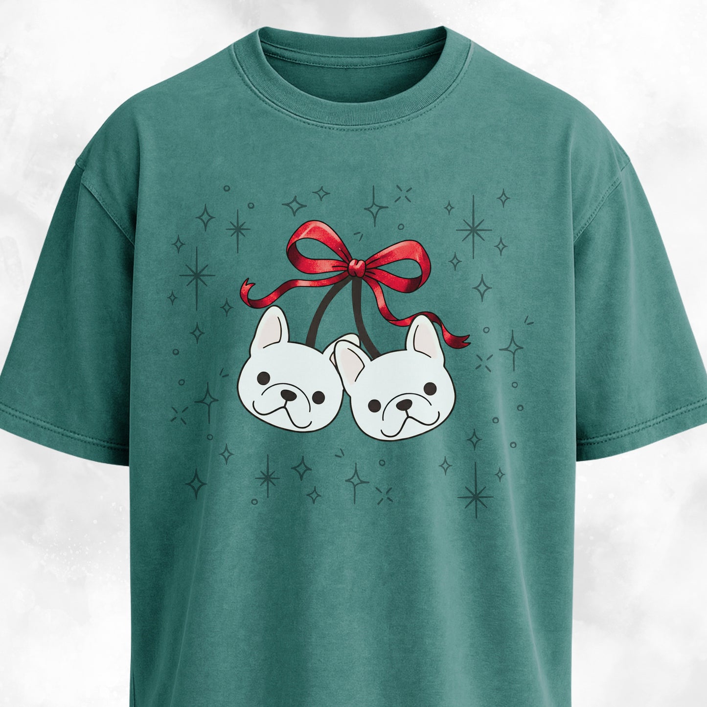 Coquette Bow Frenchie Cherries T-Shirt