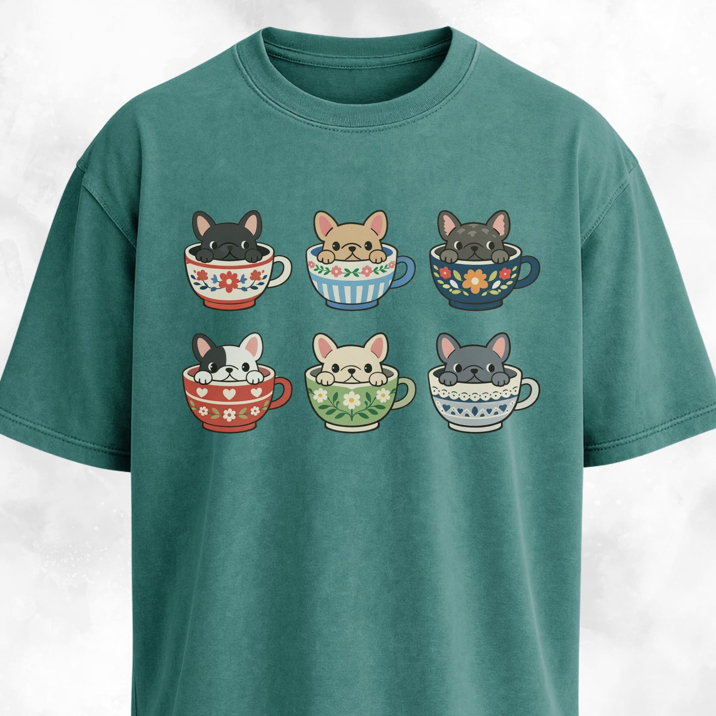 Frenchies Tea Cups Collage T-Shirt