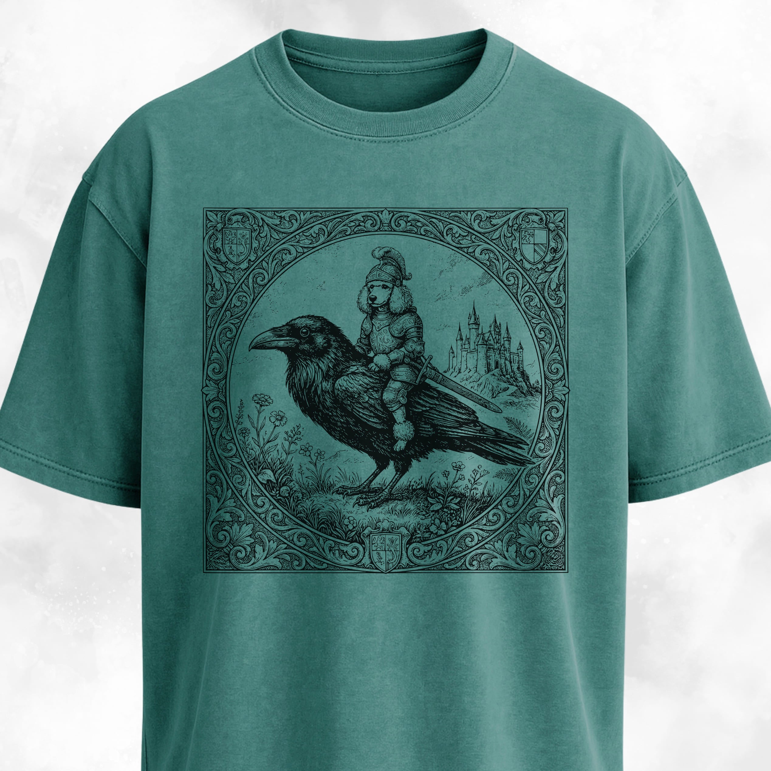 Medieval Poodle Knight On A Crow T-Shirt
