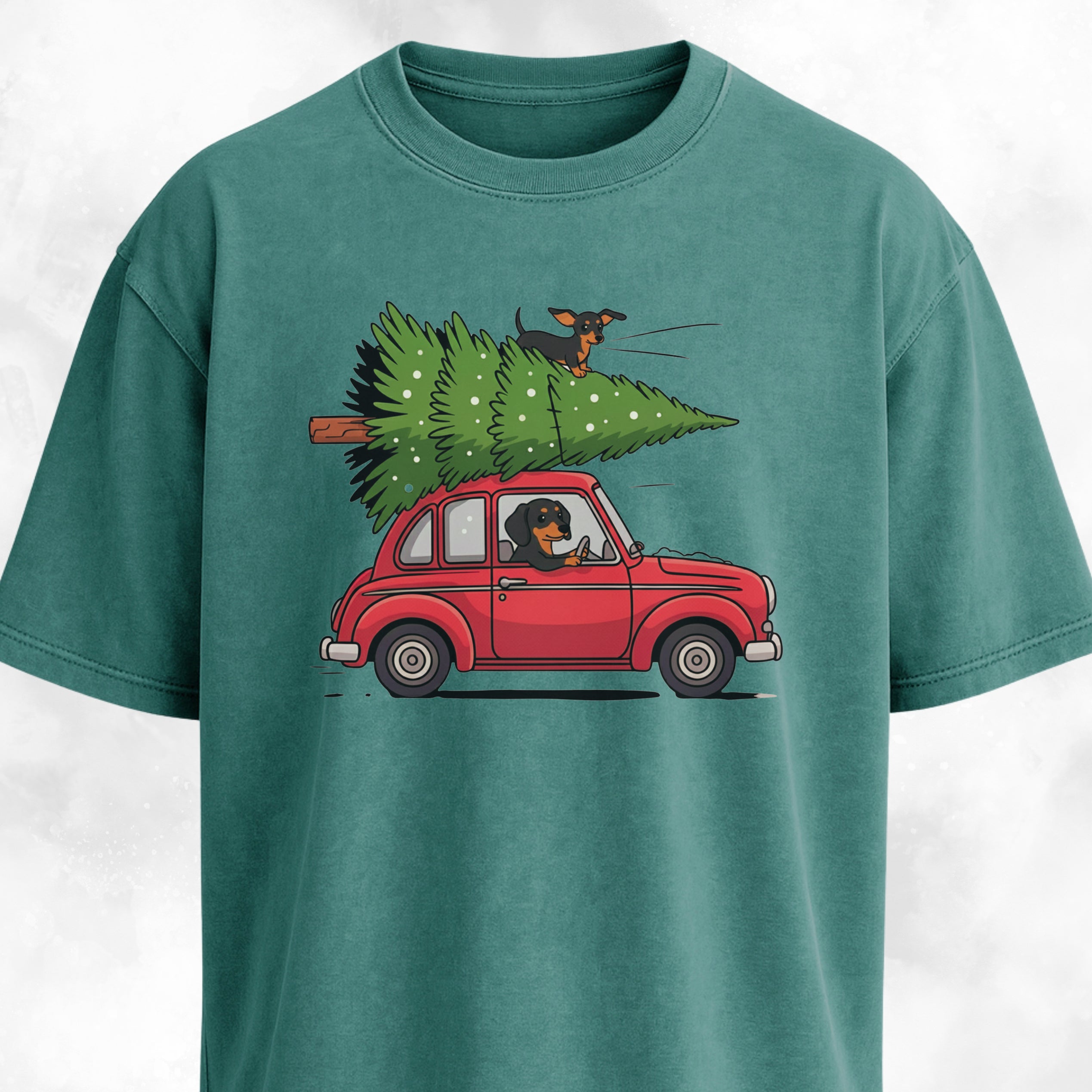 Christmas Tree Dachshunds In A Red Car T-Shirt